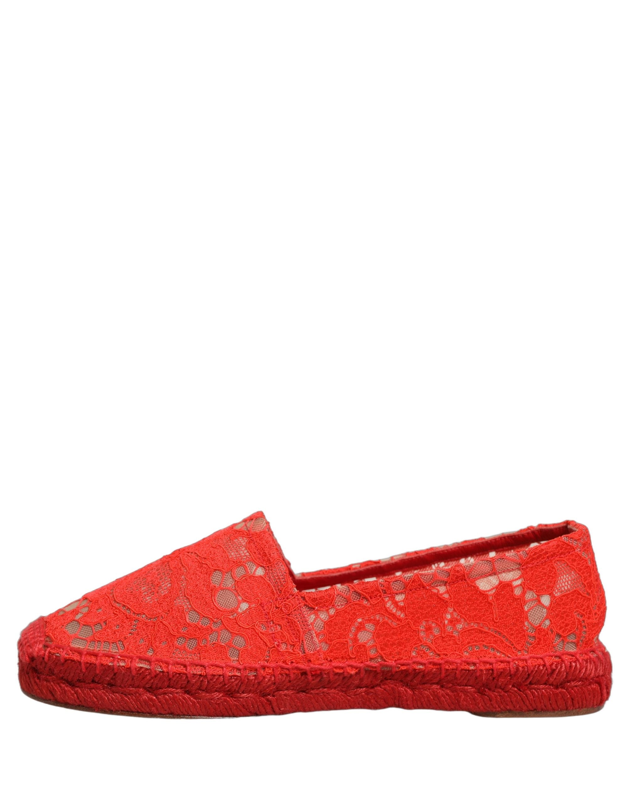 Dolce & Gabbana Rote Taormina Espadrille-Ballerinas aus Spitze-8