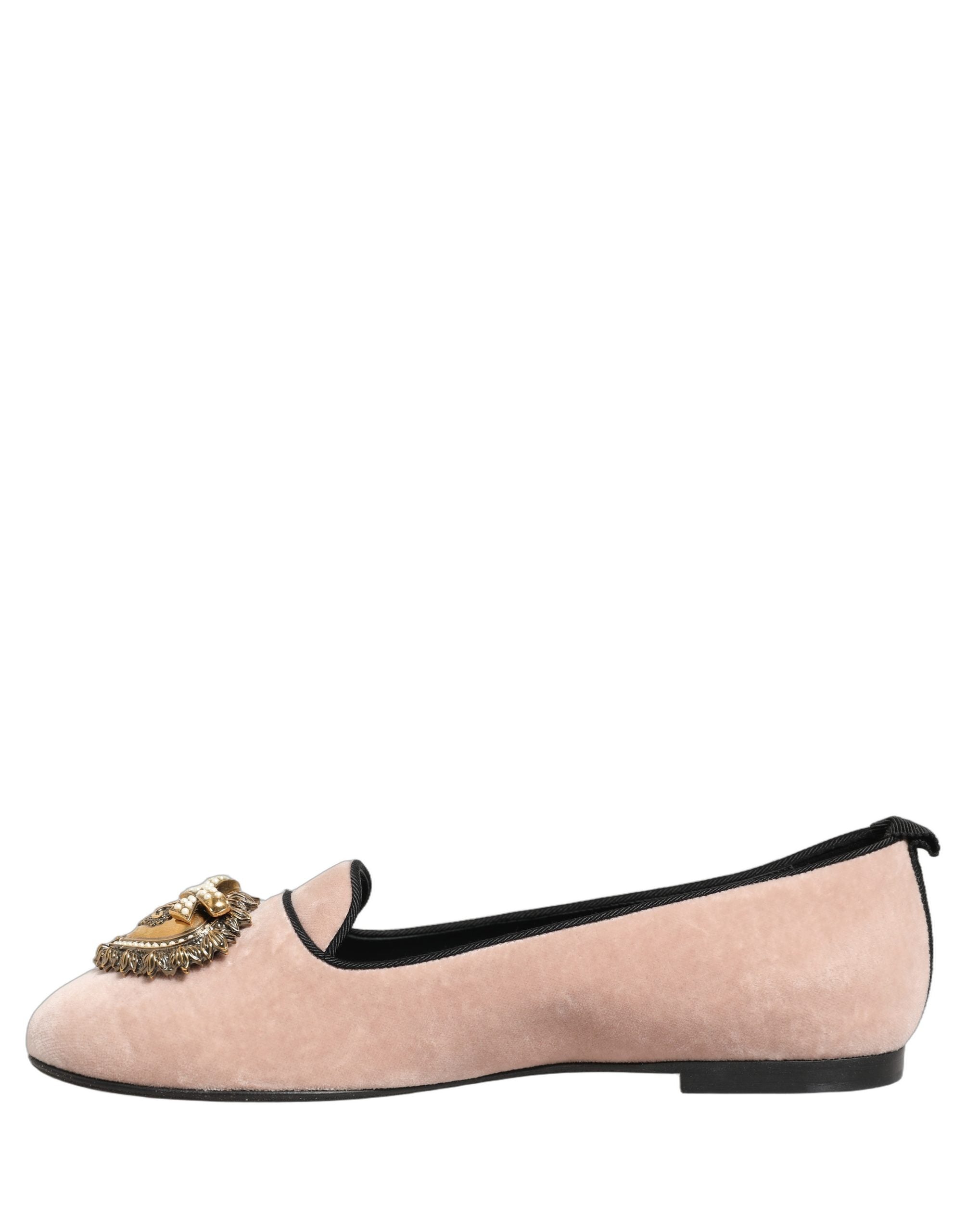 Dolce & Gabbana Pink Velvet Devotion Loafers Flats Shoes-2