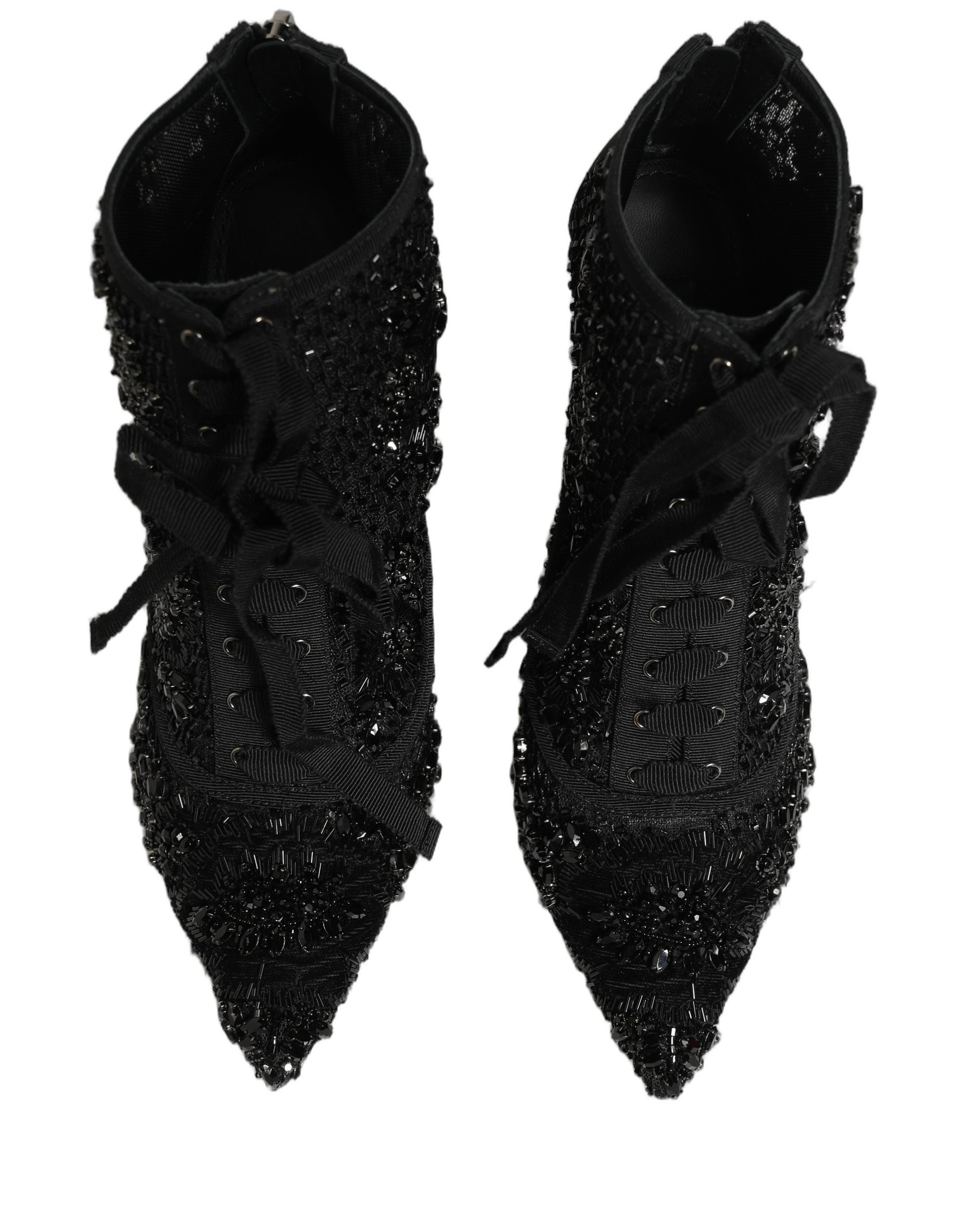 Dolce & Gabbana Schwarze Ankle Boots aus Mesh mit Verzierungen-1