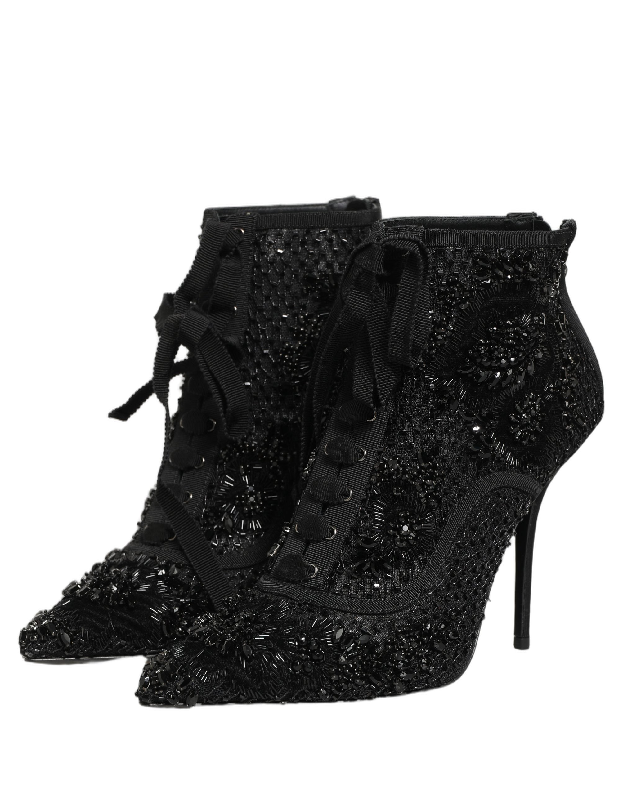 Dolce & Gabbana Schwarze Ankle Boots aus Mesh mit Verzierungen-2