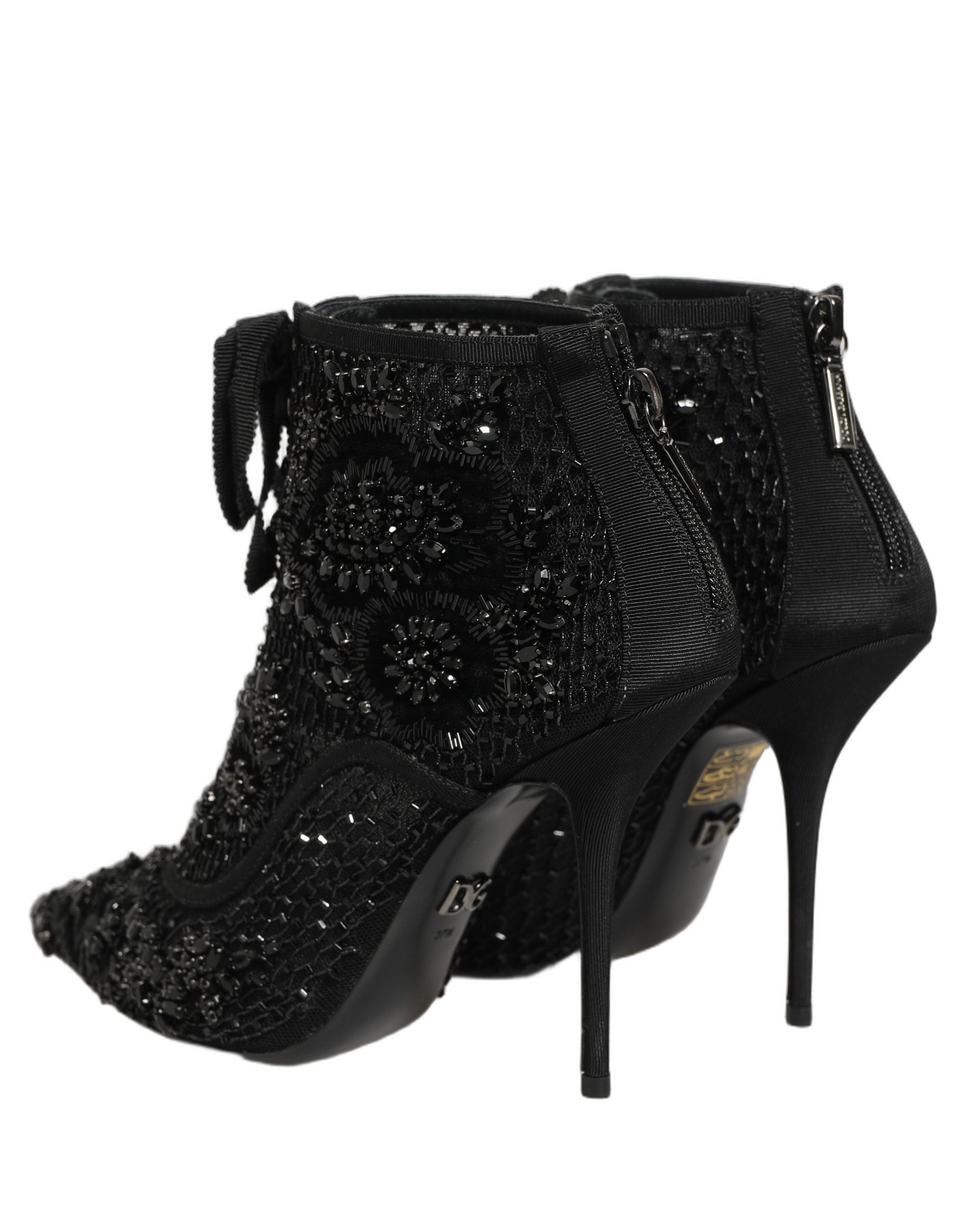Dolce & Gabbana Schwarze Ankle Boots aus Mesh mit Verzierungen-3