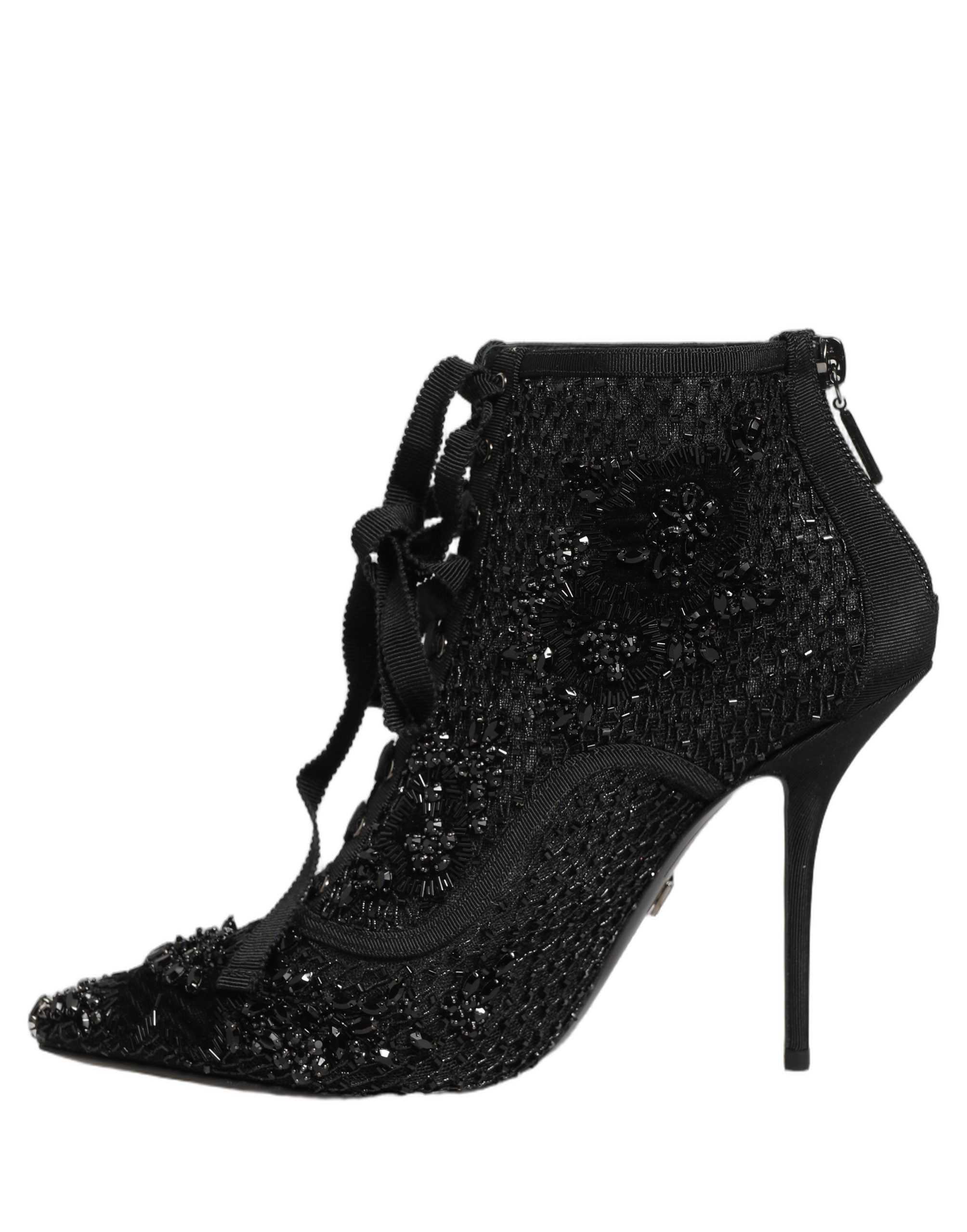 Dolce & Gabbana Schwarze Ankle Boots aus Mesh mit Verzierungen-4