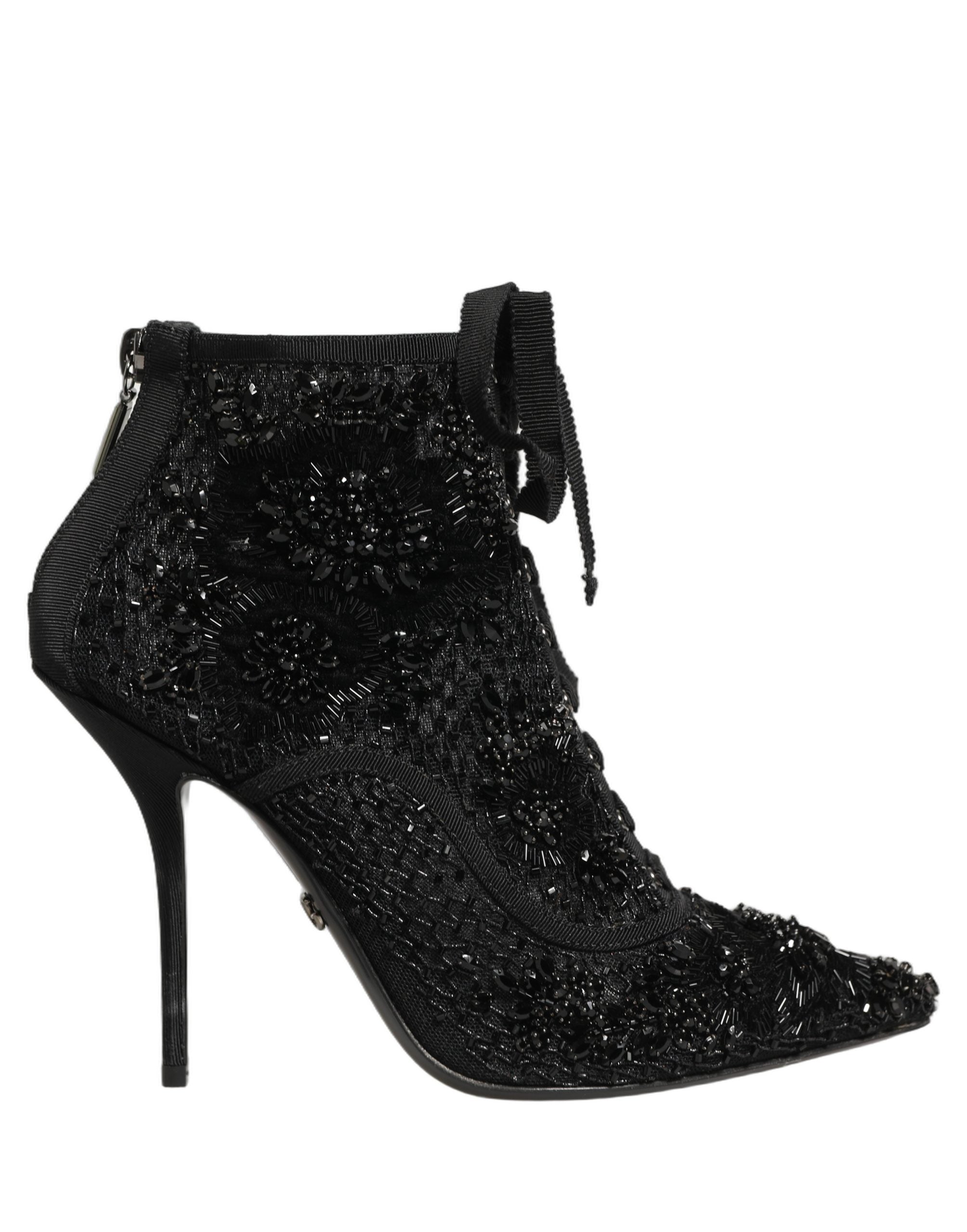 Dolce & Gabbana Schwarze Ankle Boots aus Mesh mit Verzierungen-6