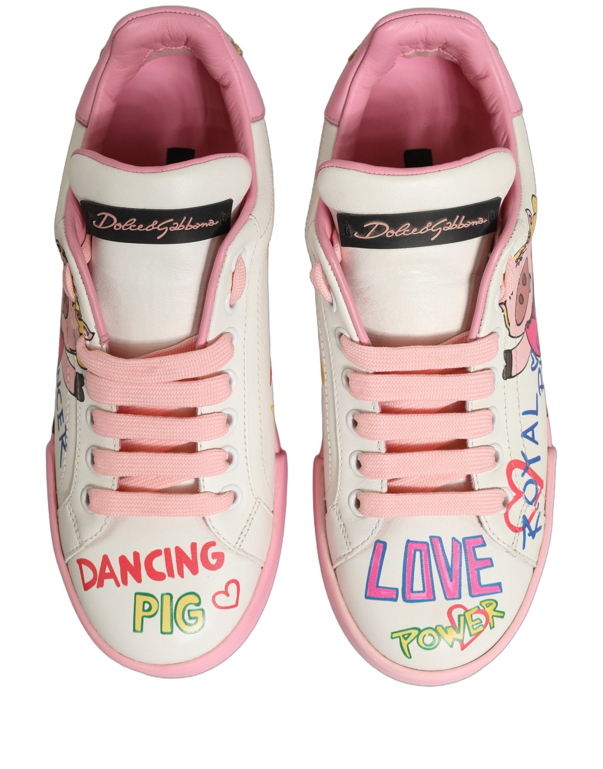 Dolce & Gabbana Weiße Pink Portofino Royal Pig Sneaker Schuhe-2
