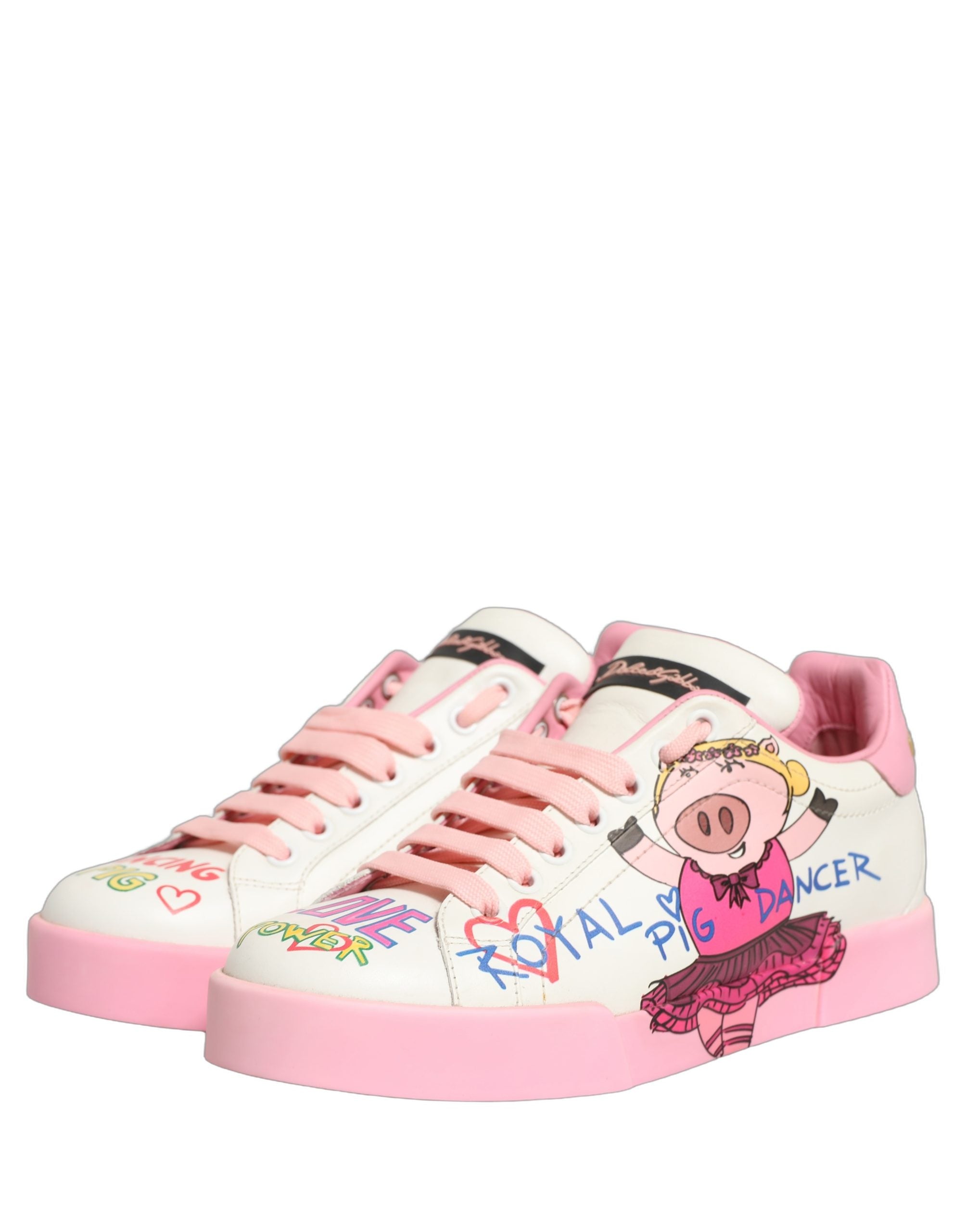 Dolce & Gabbana Weiße Pink Portofino Royal Pig Sneaker Schuhe-3