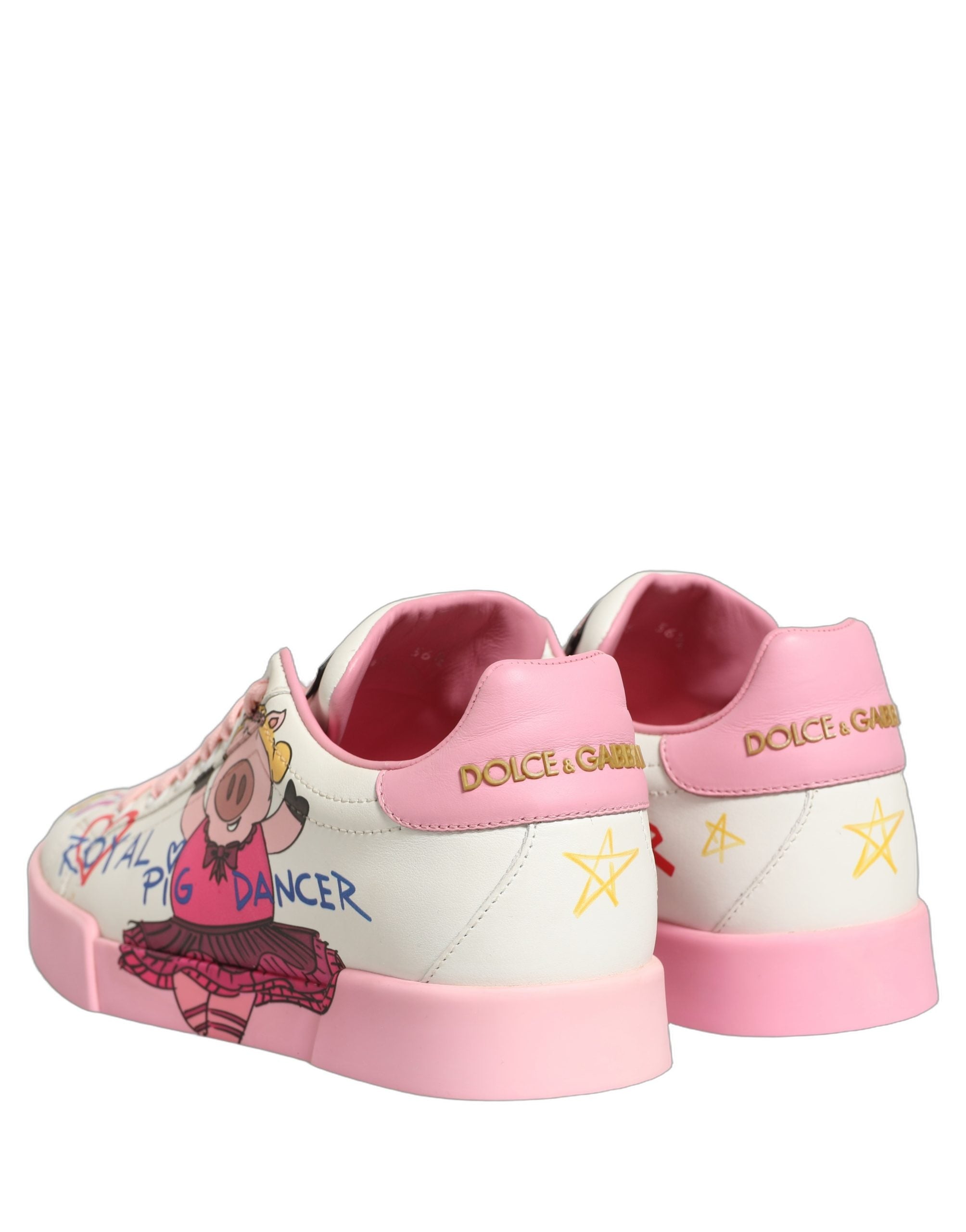 Dolce & Gabbana Weiße Pink Portofino Royal Pig Sneaker Schuhe-4