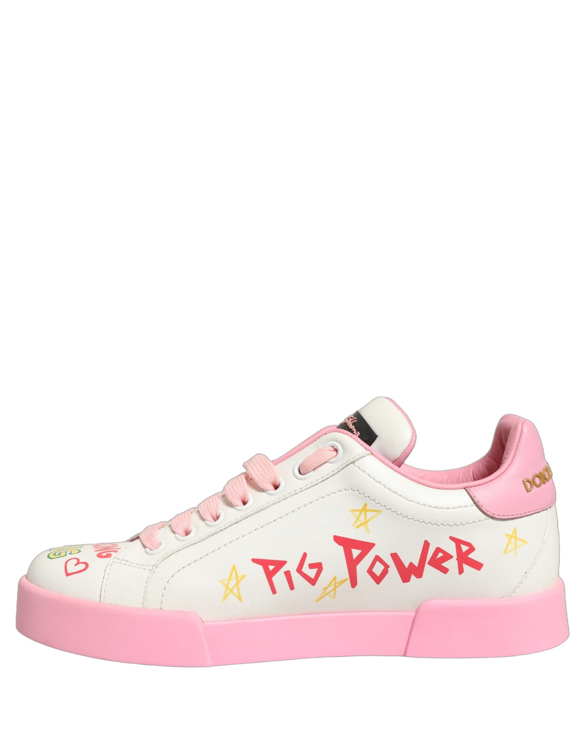 Dolce & Gabbana Weiße Pink Portofino Royal Pig Sneaker Schuhe-5