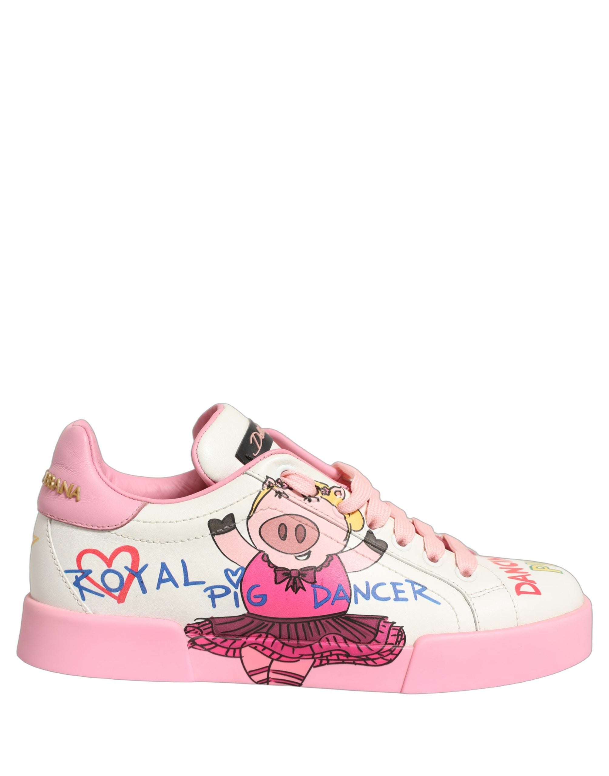 Dolce & Gabbana Weiße Pink Portofino Royal Pig Sneaker Schuhe-6