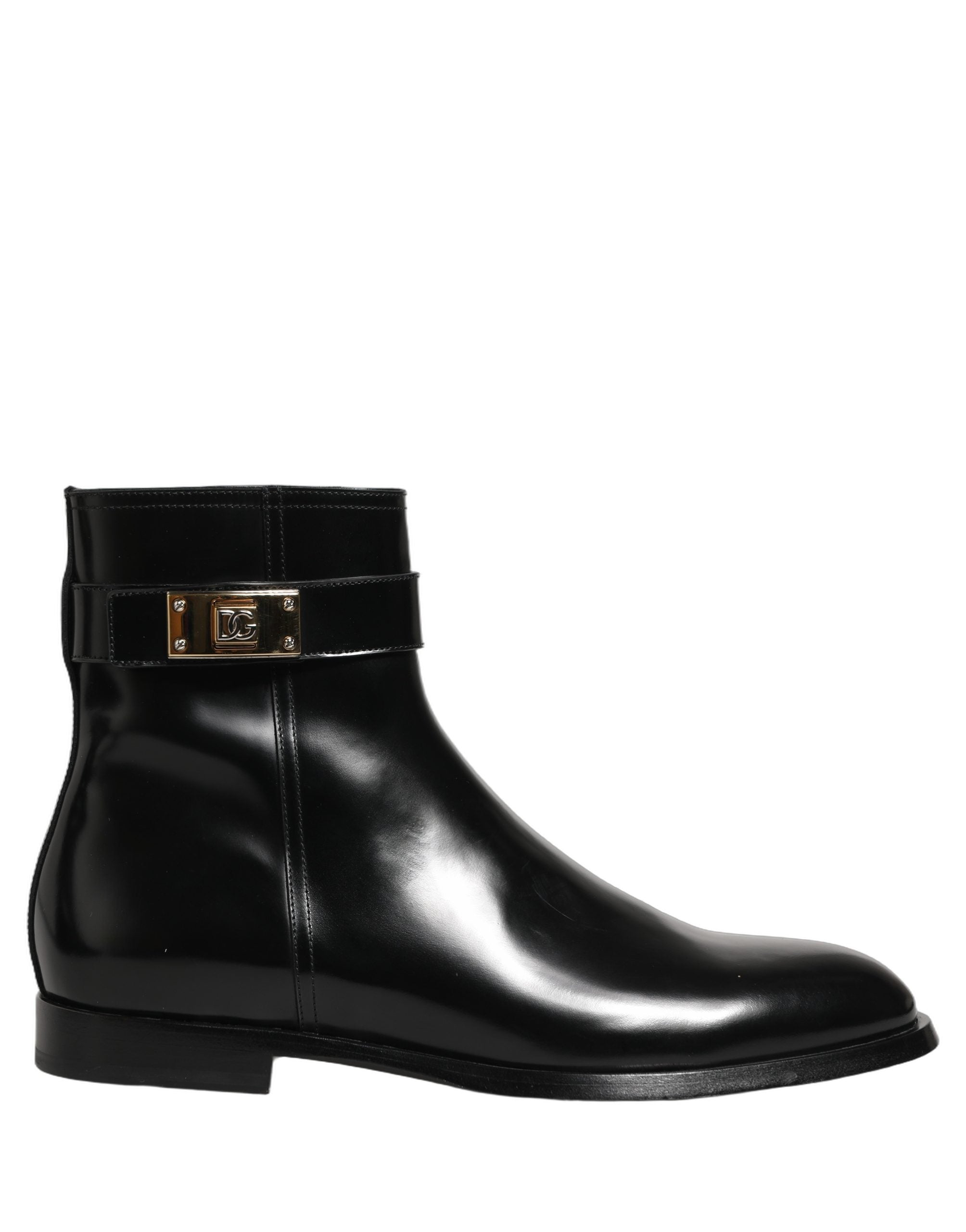 Dolce & Gabbana Schwarze Lederstiefel mit Logo-Schnalle, mittelhoher Schaft-2