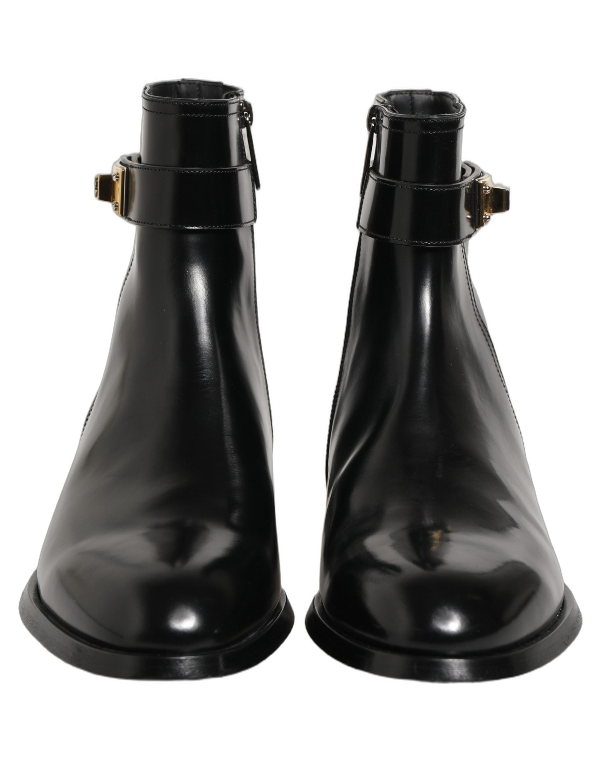 Dolce & Gabbana Schwarze Lederstiefel mit Logo-Schnalle, mittelhoher Schaft-4