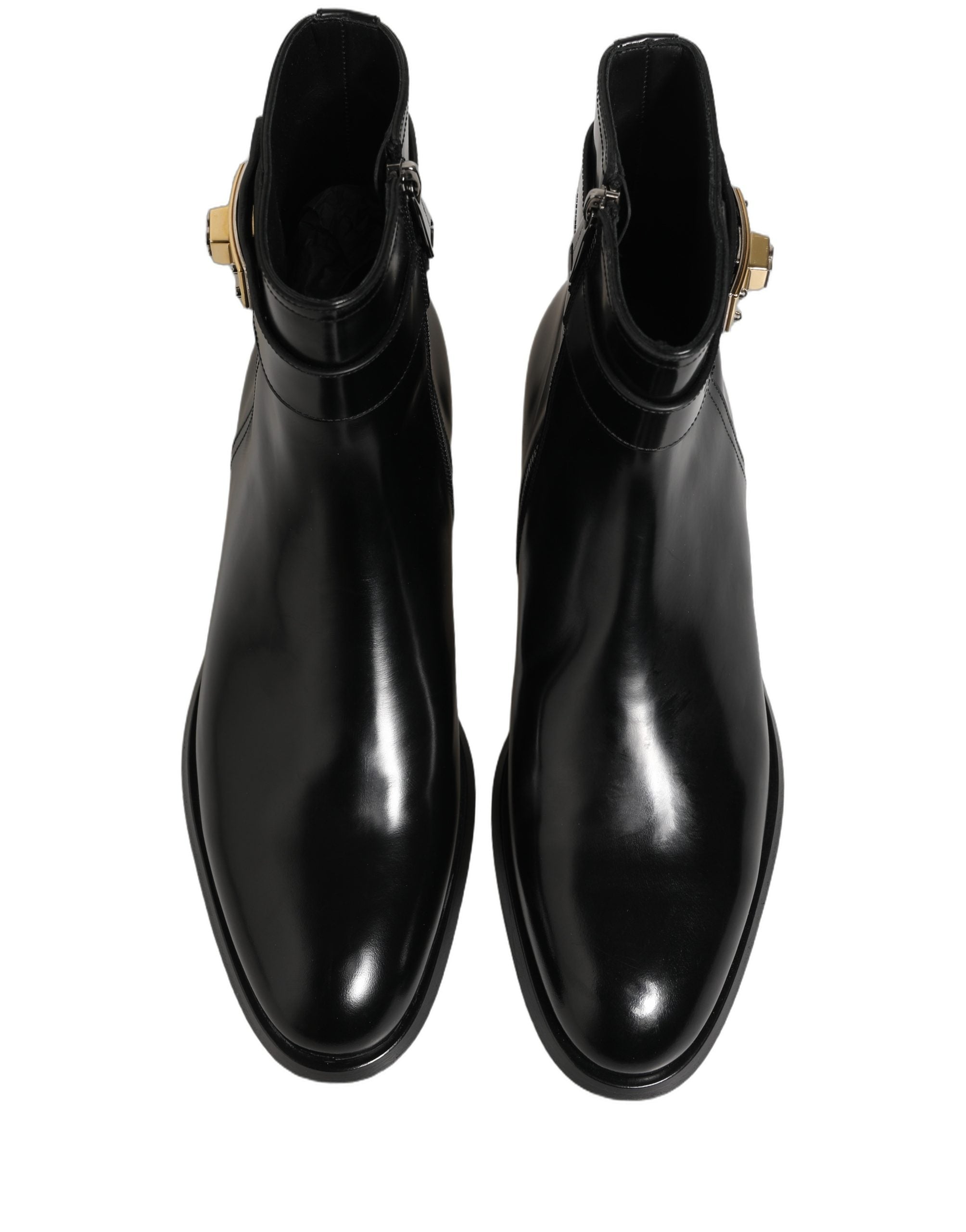 Dolce & Gabbana Schwarze Lederstiefel mit Logo-Schnalle, mittelhoher Schaft-5