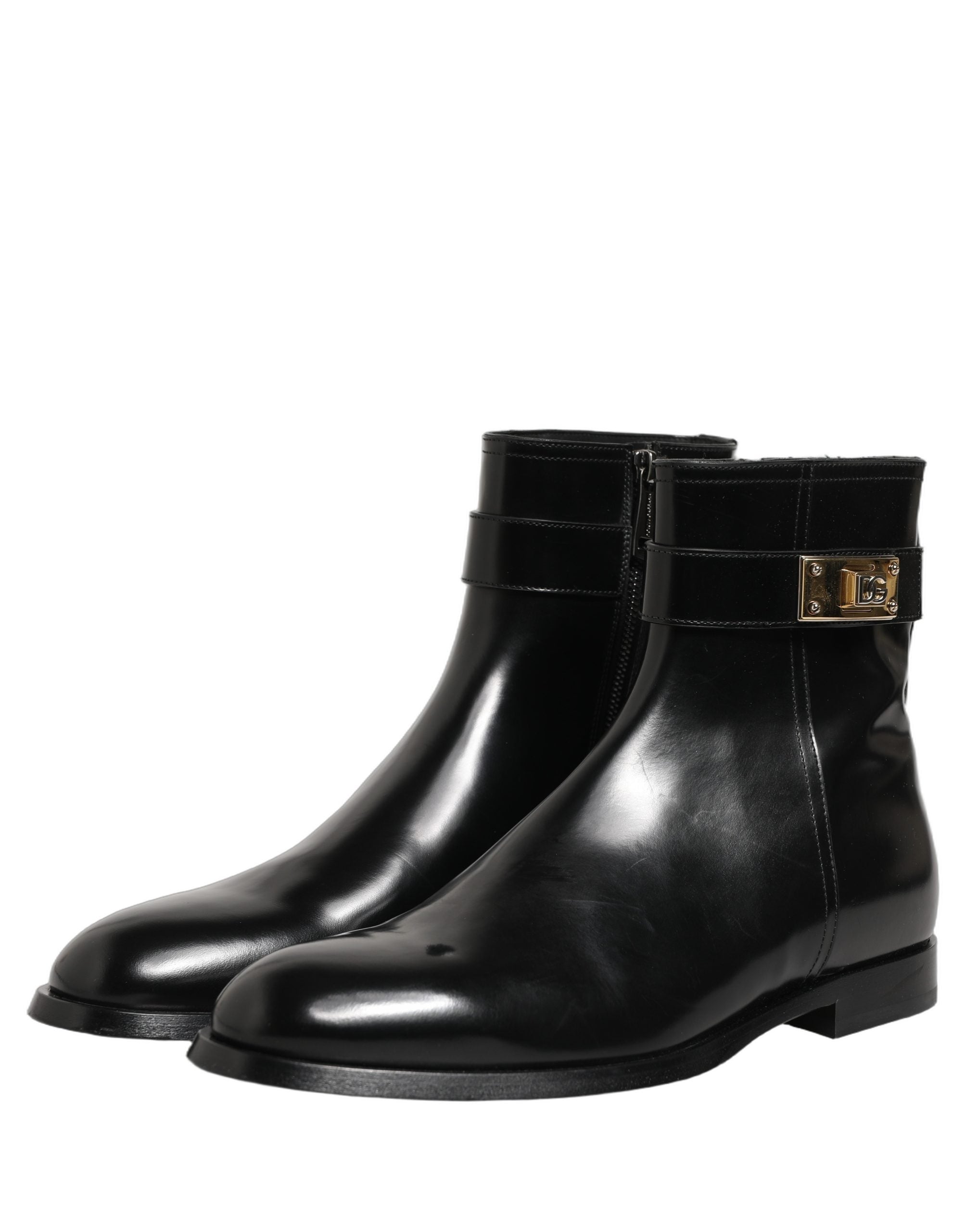 Dolce & Gabbana Schwarze Lederstiefel mit Logo-Schnalle, mittelhoher Schaft-6