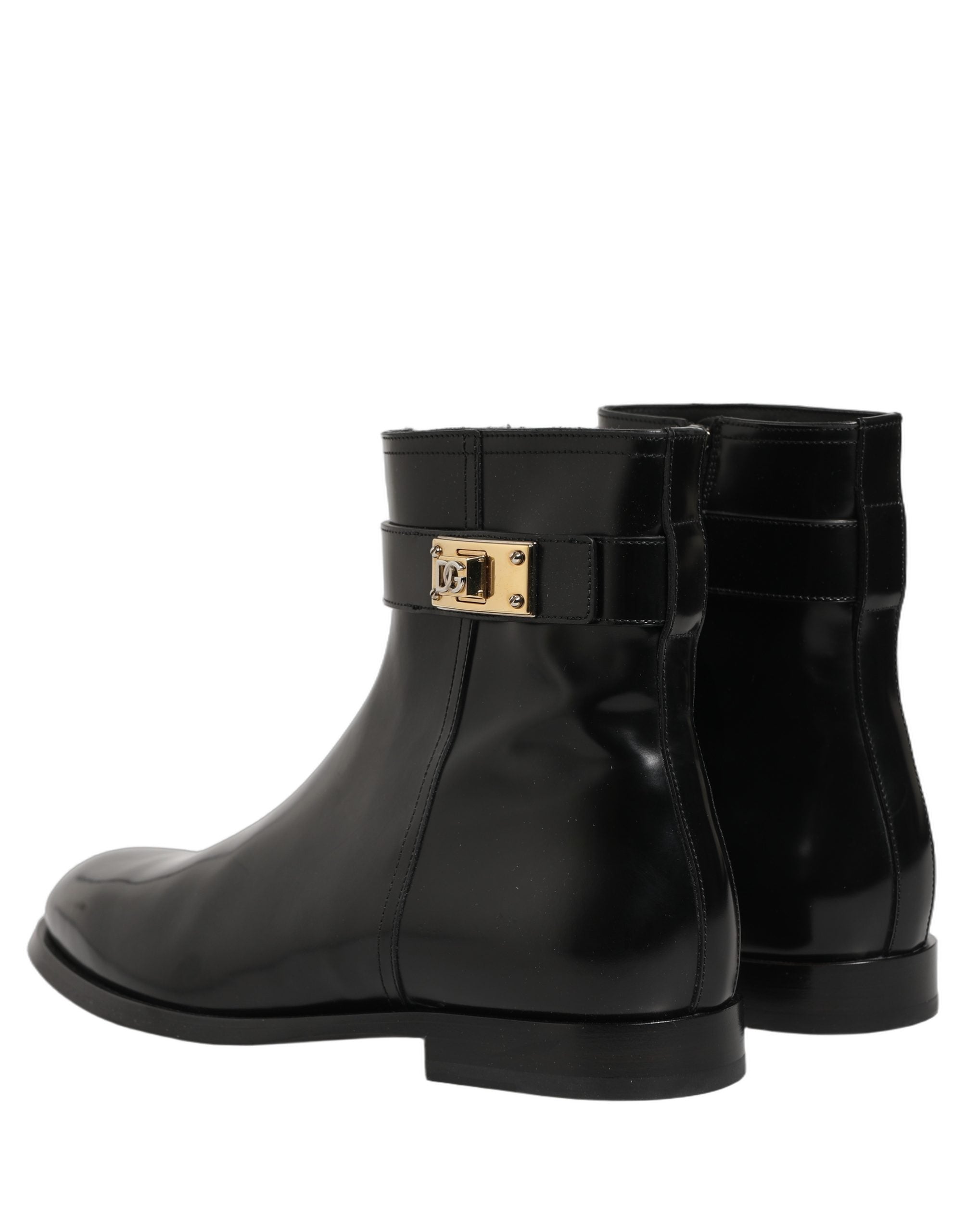Dolce & Gabbana Schwarze Lederstiefel mit Logo-Schnalle, mittelhoher Schaft-7
