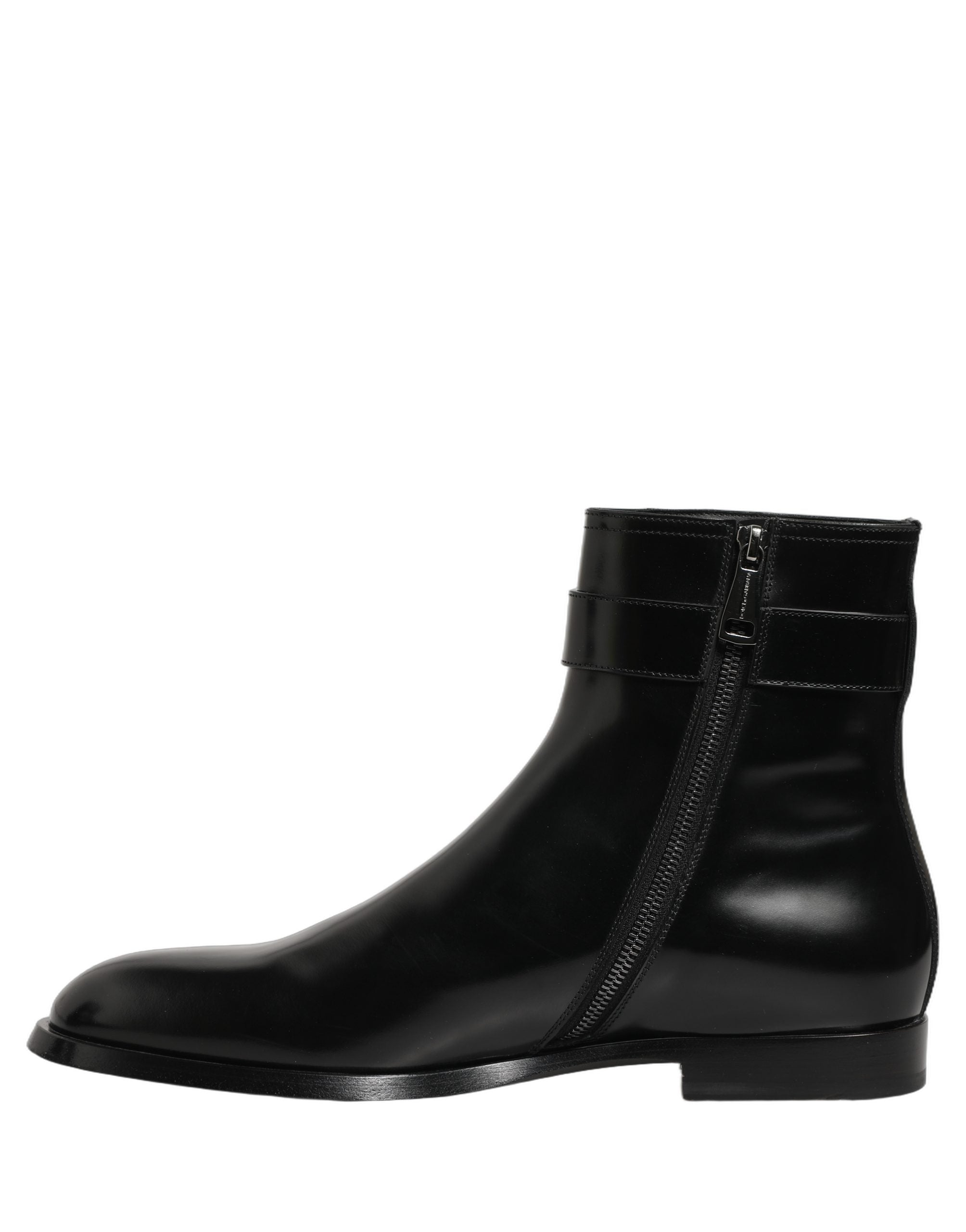 Dolce & Gabbana Schwarze Lederstiefel mit Logo-Schnalle, mittelhoher Schaft-8