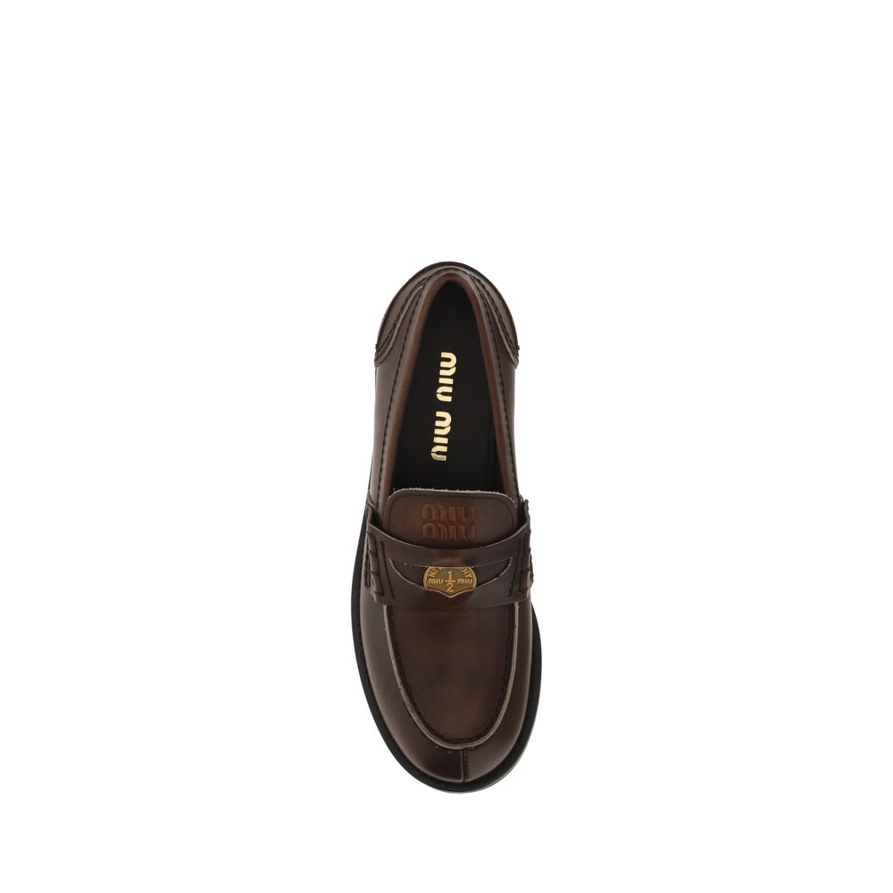Miu Miu Braune Kalbsleder Bos Taurus Loafer zum Hineinschlüpfen-4