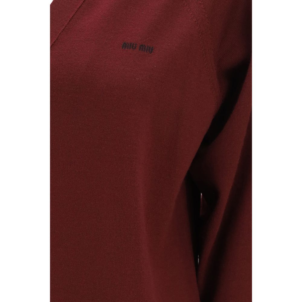 Miu Miu Bordeaux Woll Cardigan Oves Aries-3