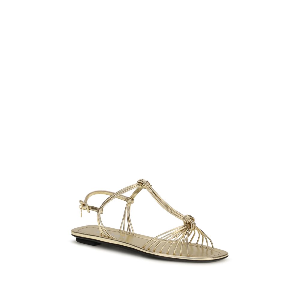 Prada Gold Calf Leather Bos Taurus Flat Sandals-2