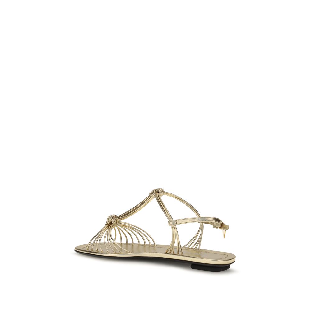 Prada Gold Calf Leather Bos Taurus Flat Sandals-3