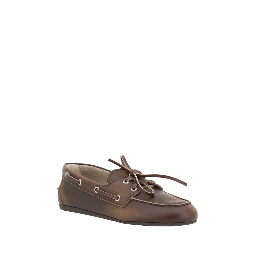 Miu Miu Braune Kalbsleder Bos Taurus Loafer zum Hineinschlüpfen-3