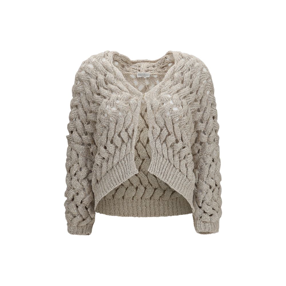 Brunello Cucinelli Beige Seidenstrickjacke-1