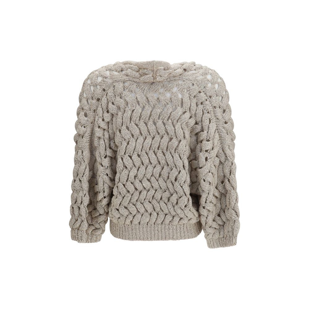 Brunello Cucinelli Beige Seidenstrickjacke-2