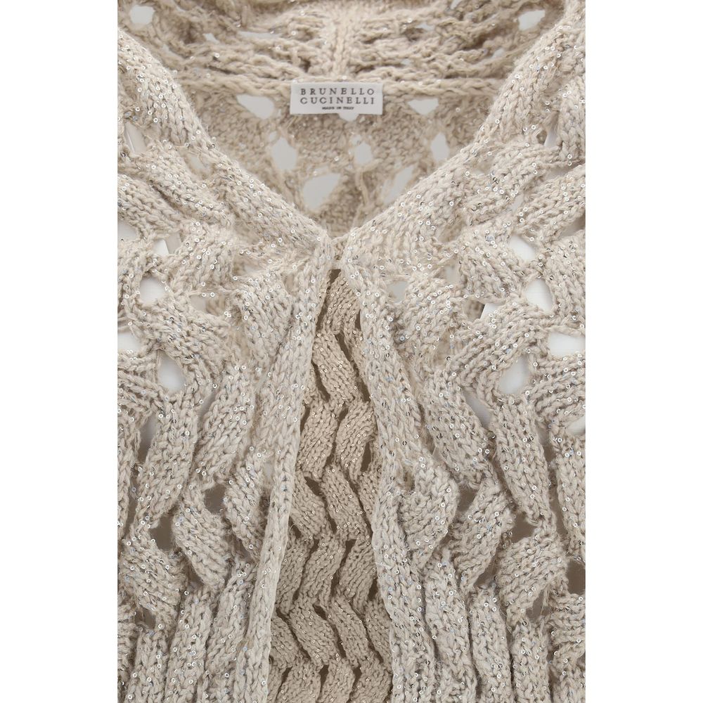 Brunello Cucinelli Beige Seidenstrickjacke-3