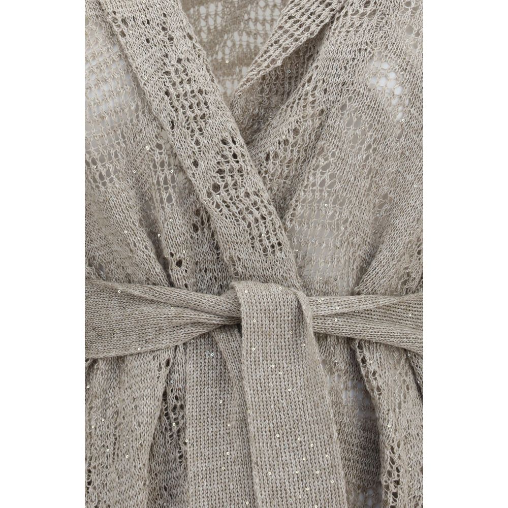 Brunello Cucinelli Beige Leinenstrickjacke-3