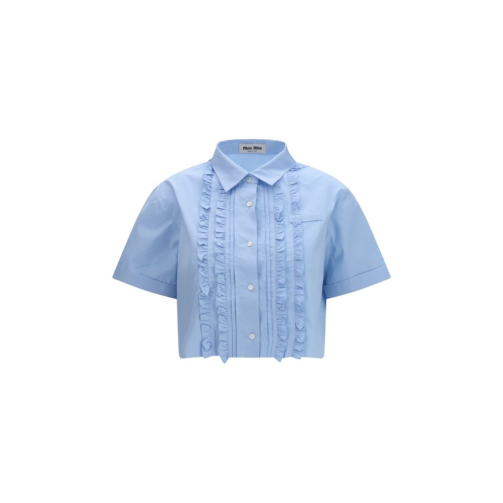 Miu Miu Blaues Baumwoll-Kurzarmhemd-1