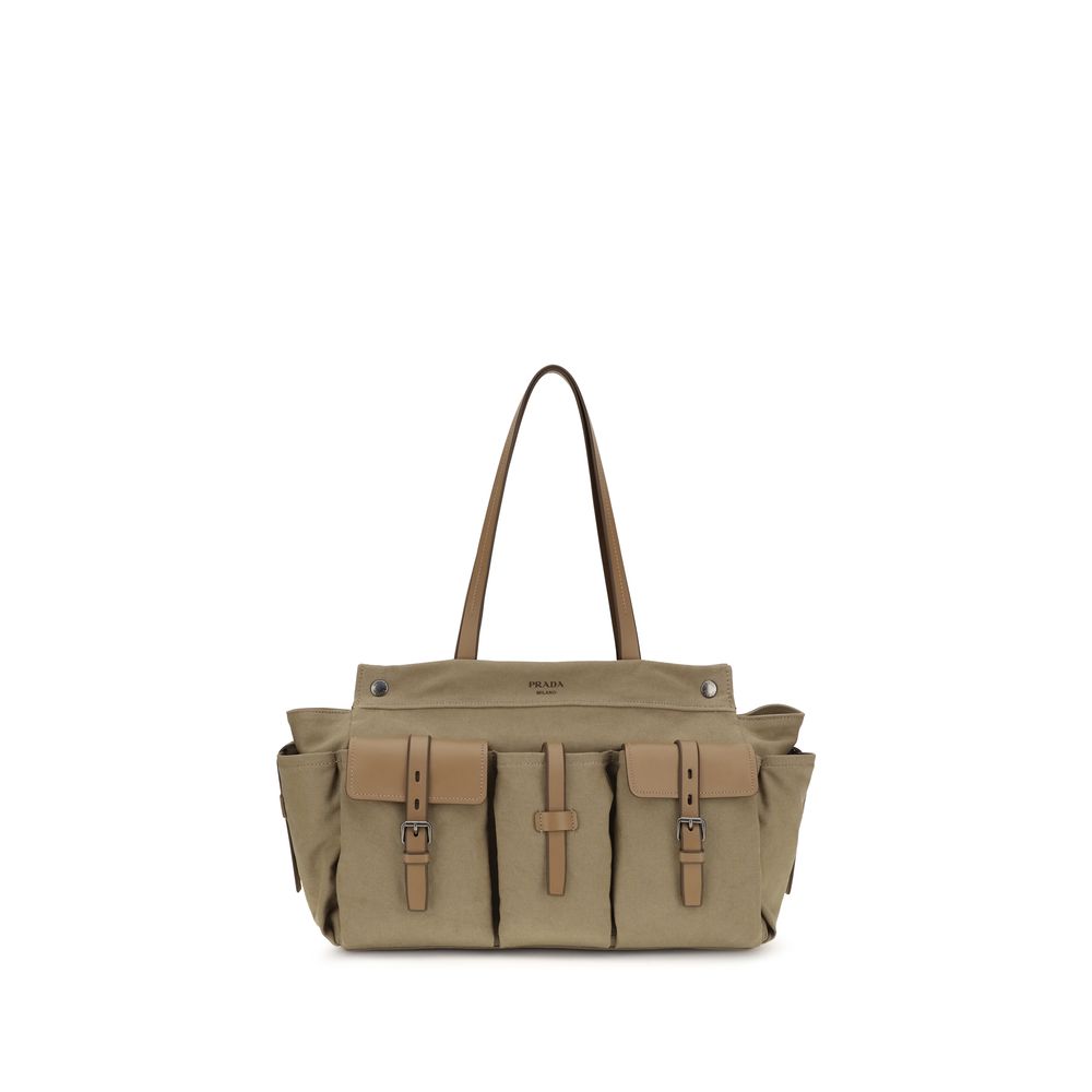 Prada Zweifarbige Schultertasche aus Baumwolle-1
