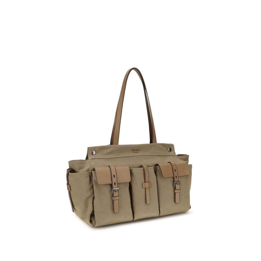 Prada Zweifarbige Schultertasche aus Baumwolle-2