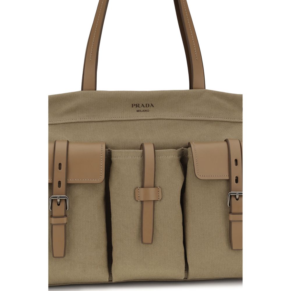 Prada Zweifarbige Schultertasche aus Baumwolle-4