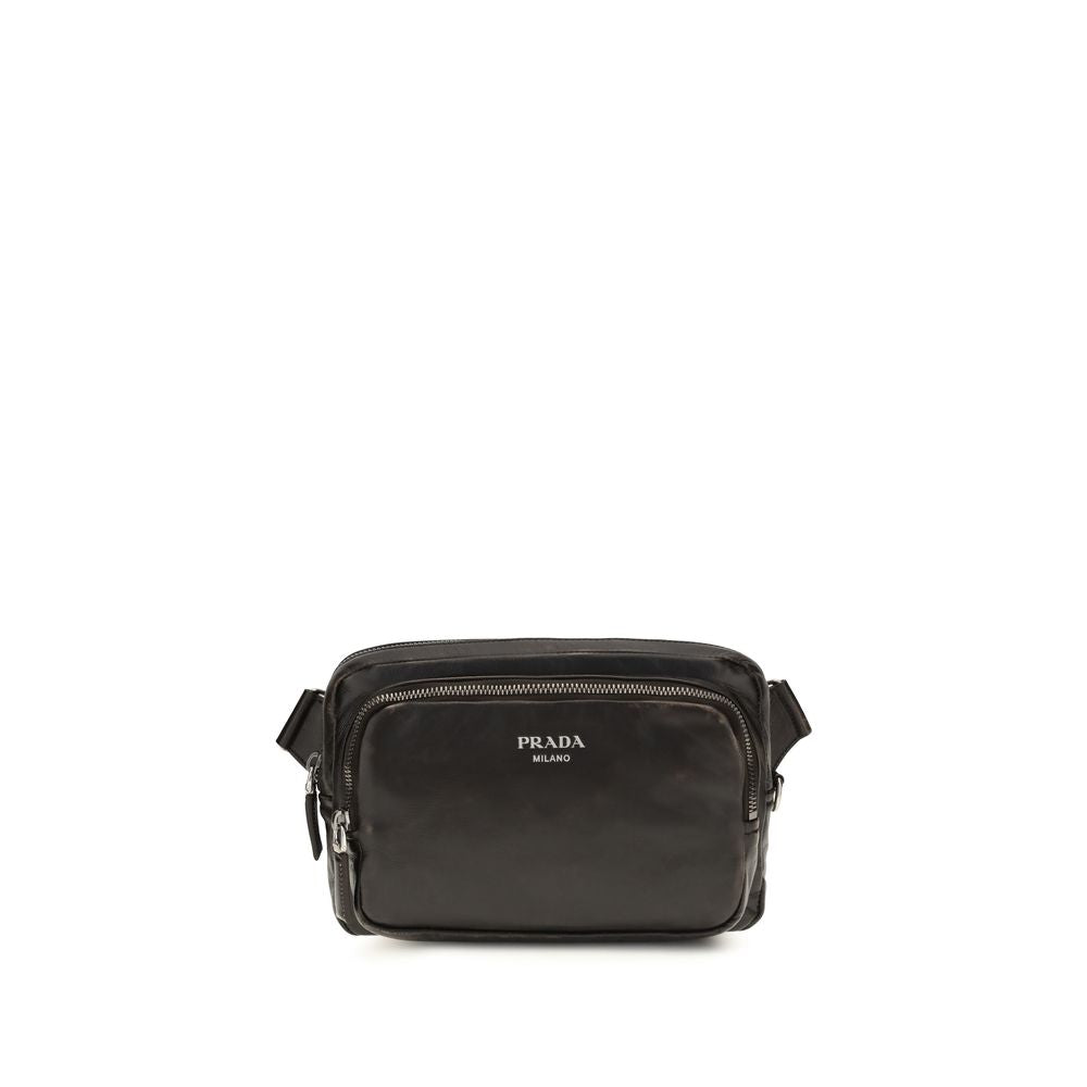 Prada Braune Kalbsleder Bos Taurus Schultertasche-1