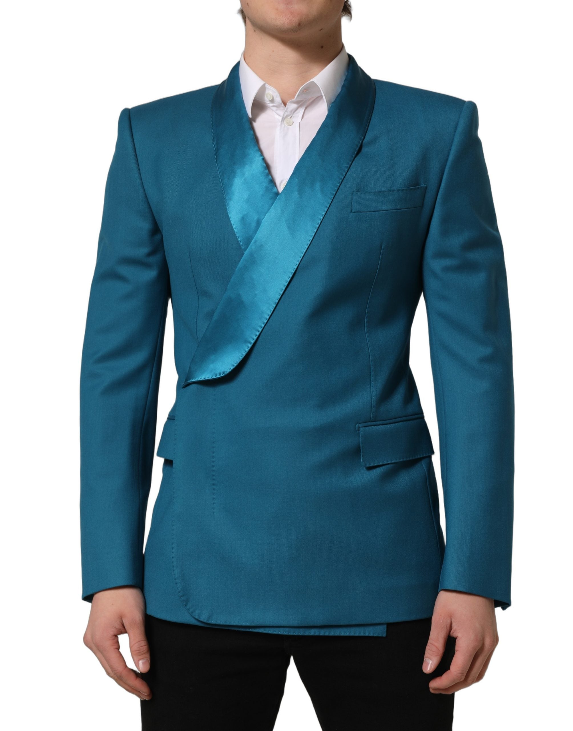 Dolce & Gabbana Dunkelblauer Woll-Blazer im Zweireiher-Schnitt-4