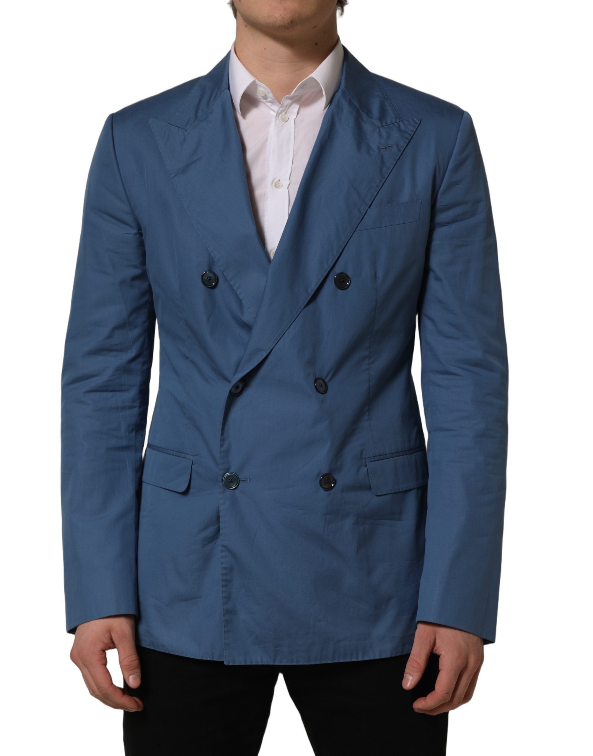 Dolce & Gabbana Blauer Baumwoll-Zweireiher Herrenmantel Blazer-3