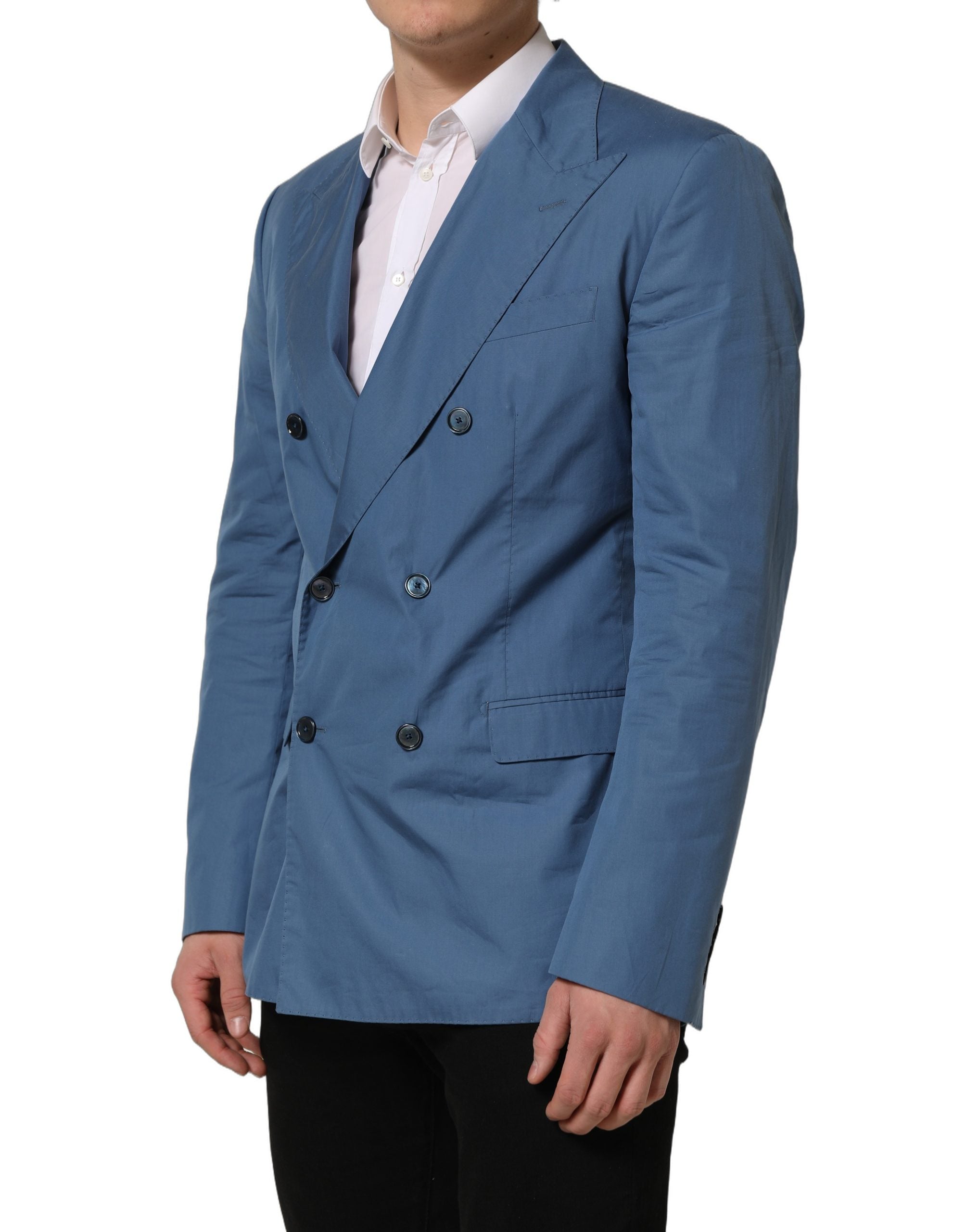 Dolce & Gabbana Blauer Baumwoll-Zweireiher Herrenmantel Blazer-4