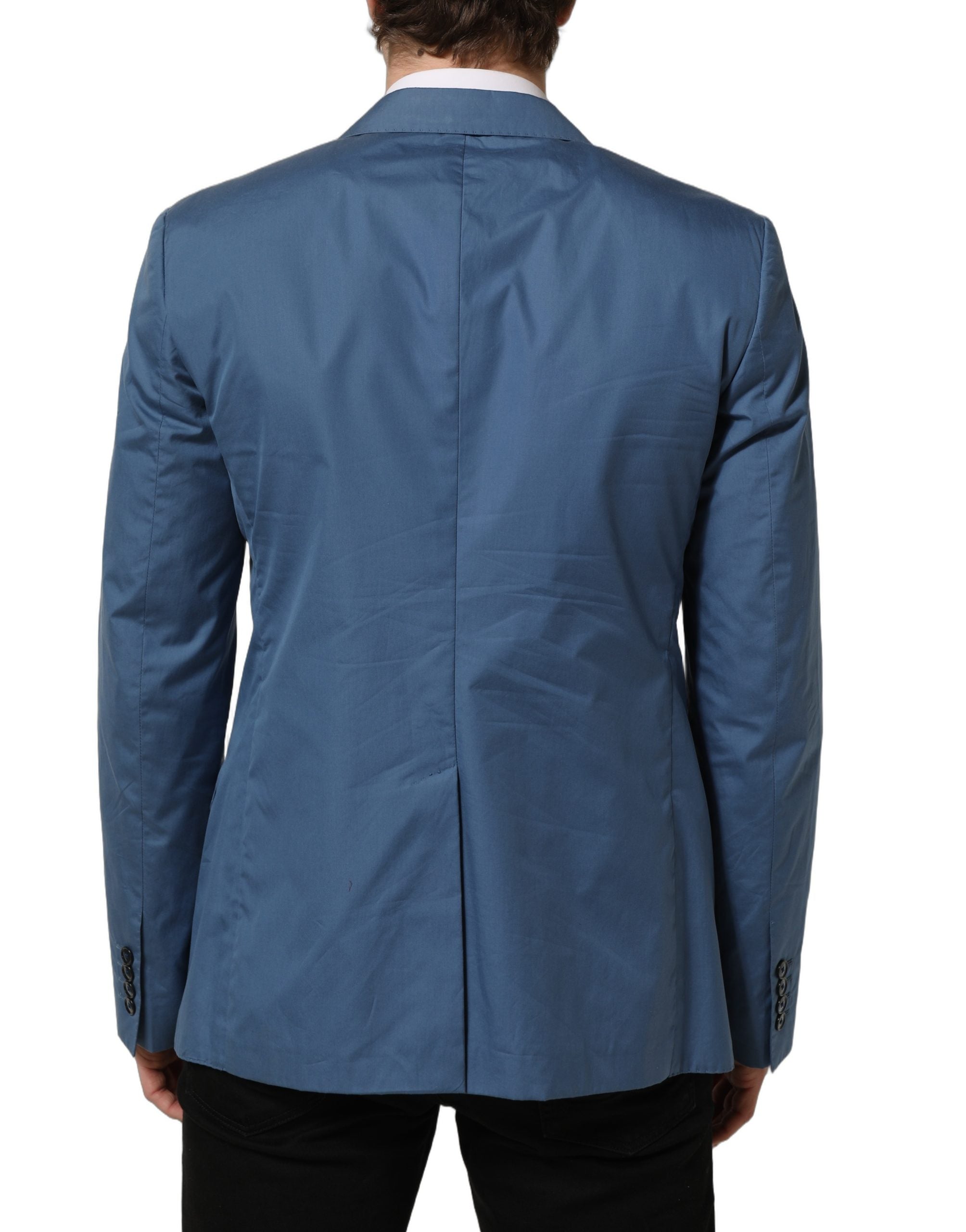 Dolce & Gabbana Blauer Baumwoll-Zweireiher Herrenmantel Blazer-5