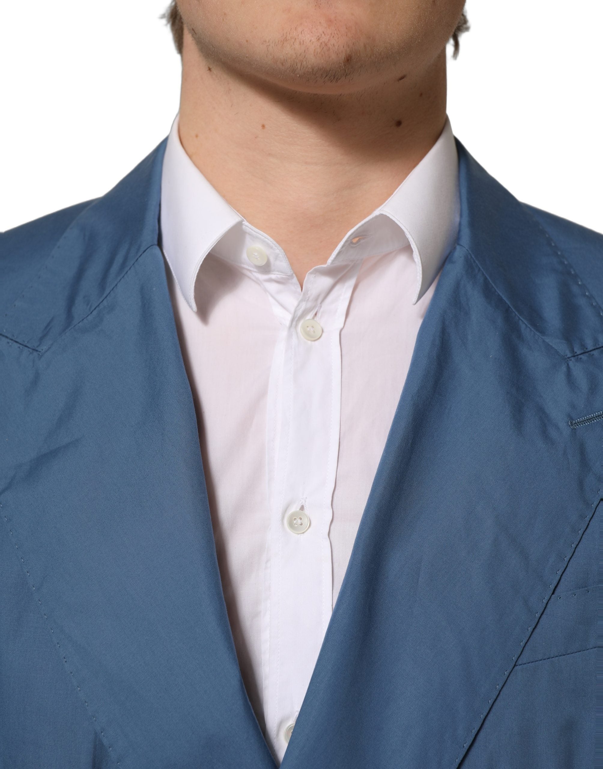 Dolce & Gabbana Blauer Baumwoll-Zweireiher Herrenmantel Blazer-6