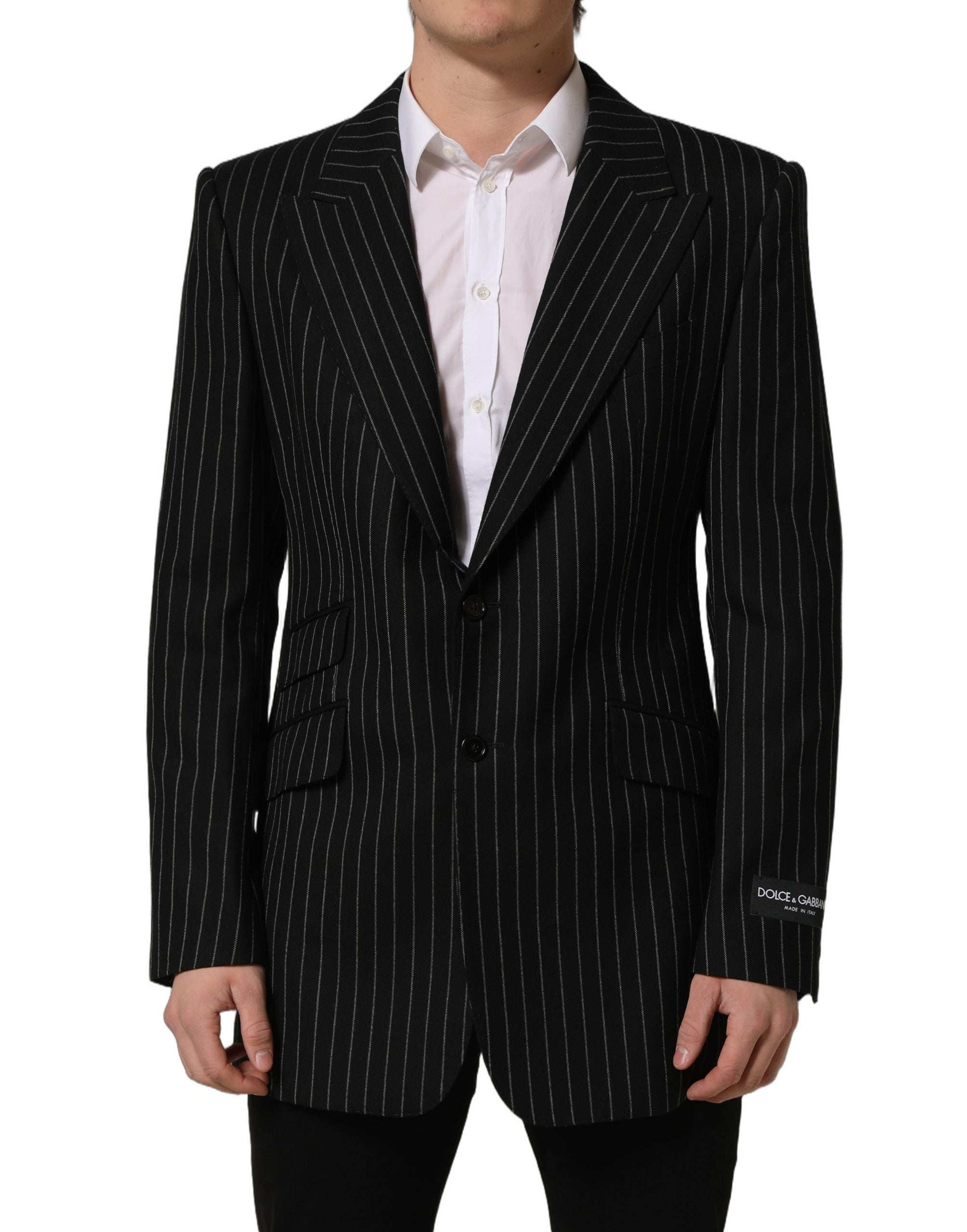 Dolce & Gabbana Schwarzer Woll-Sakko mit Nadelstreifen, Einreiher-2