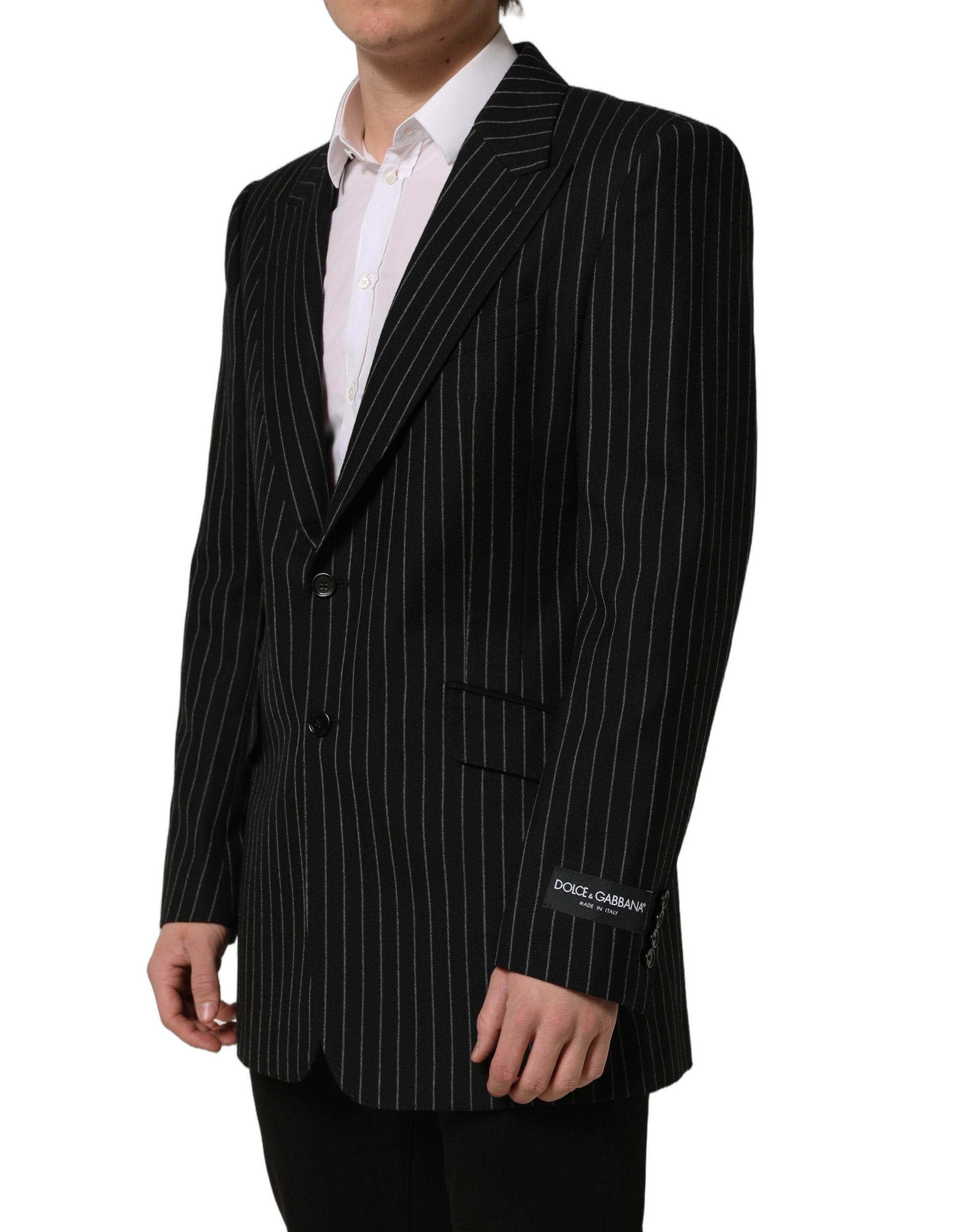 Dolce & Gabbana Schwarzer Woll-Sakko mit Nadelstreifen, Einreiher-4