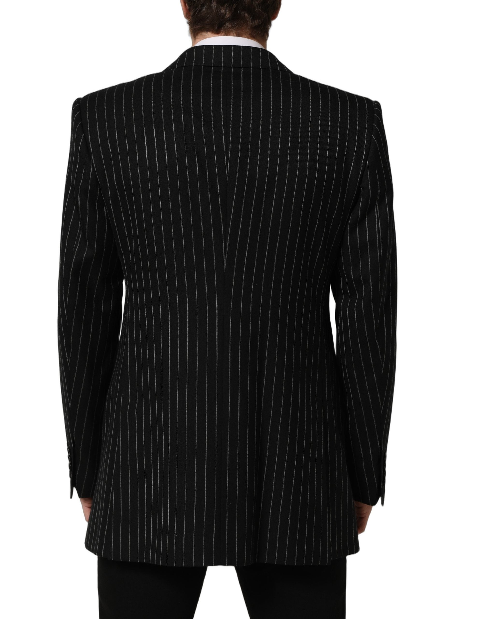 Dolce & Gabbana Schwarzer Woll-Sakko mit Nadelstreifen, Einreiher-5