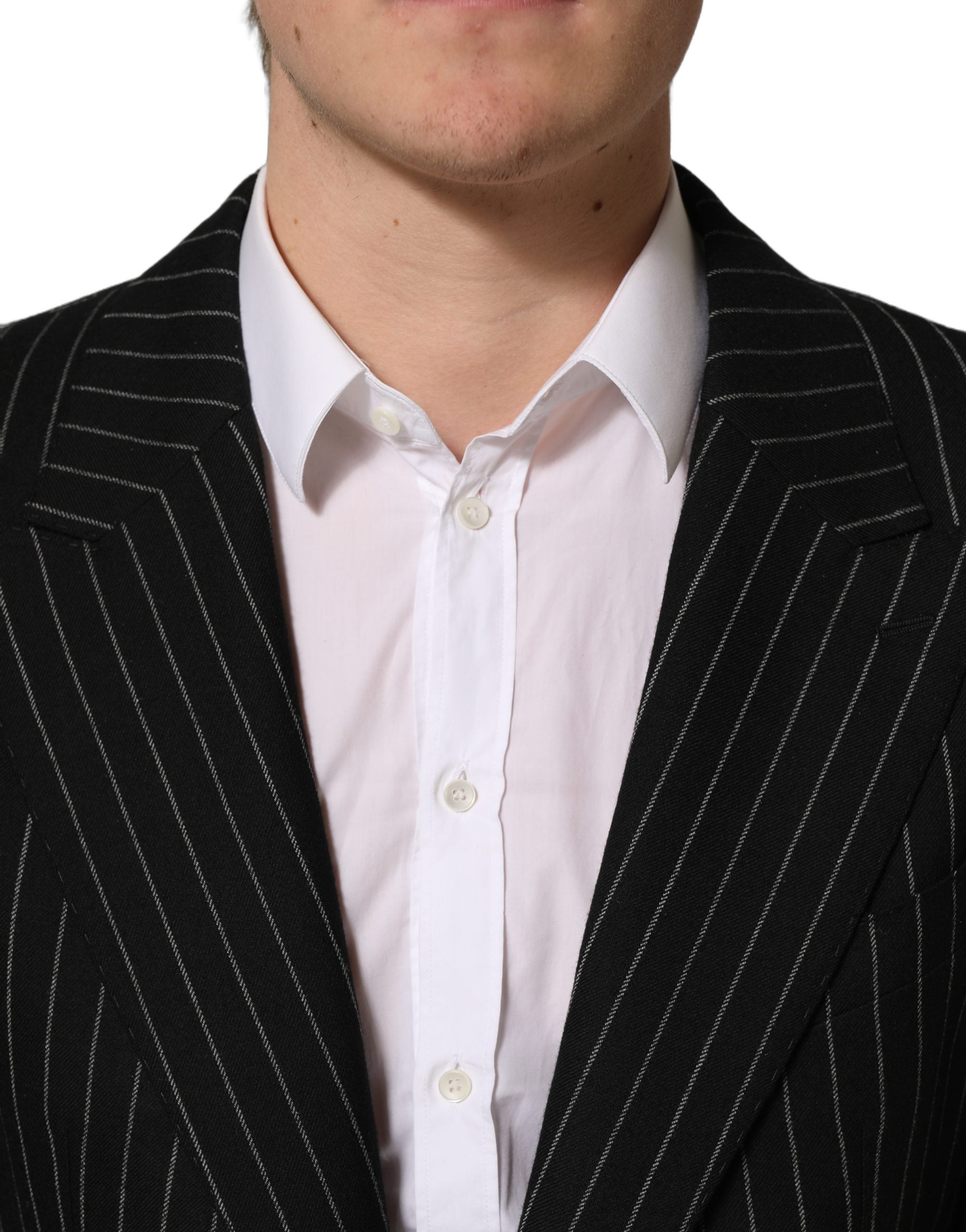 Dolce & Gabbana Schwarzer Woll-Sakko mit Nadelstreifen, Einreiher-6