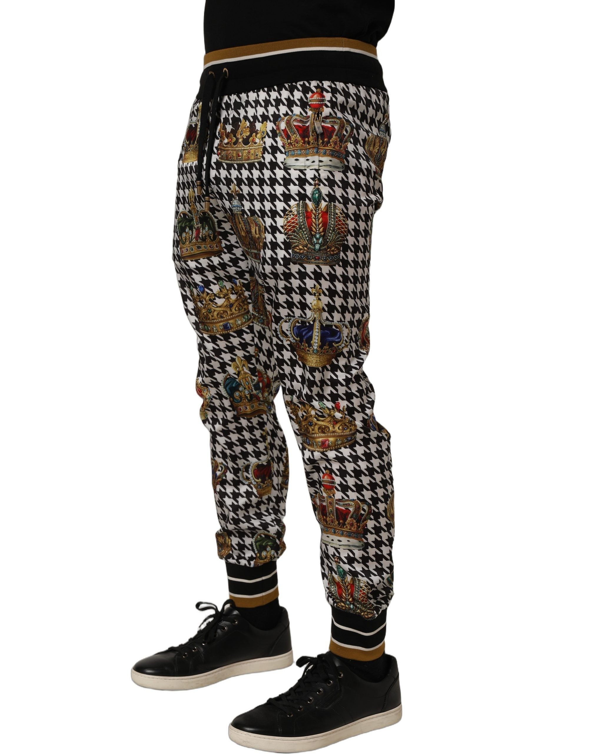 Dolce & Gabbana Multicolor Hahnentritt Krone Männer Sweatpants Hosen-4