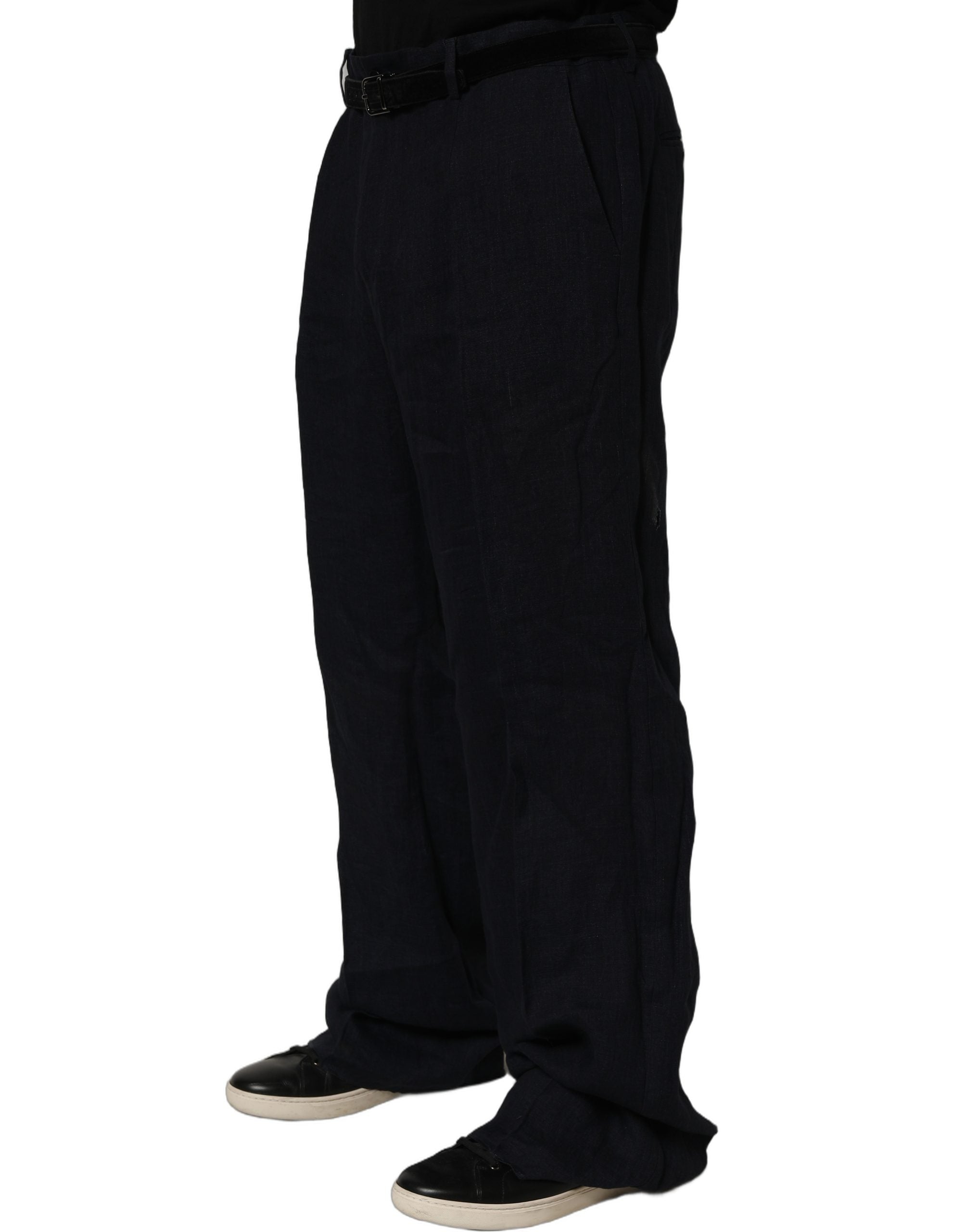 Dolce & Gabbana Schwarze Leinenhose mit geradem Bein-4