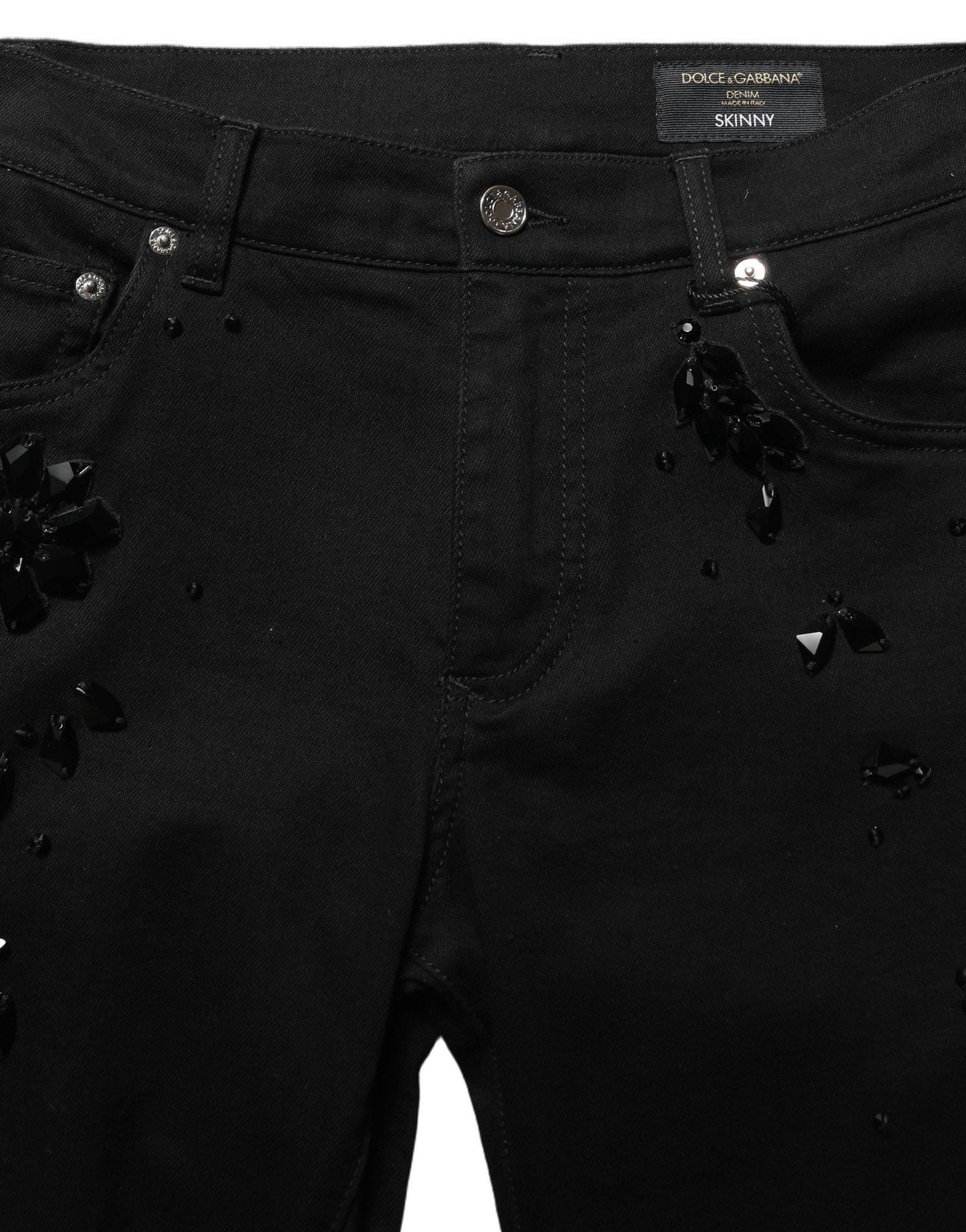 Dolce & Gabbana Schwarze verzierte Baumwoll-Skinny-Jeans-2