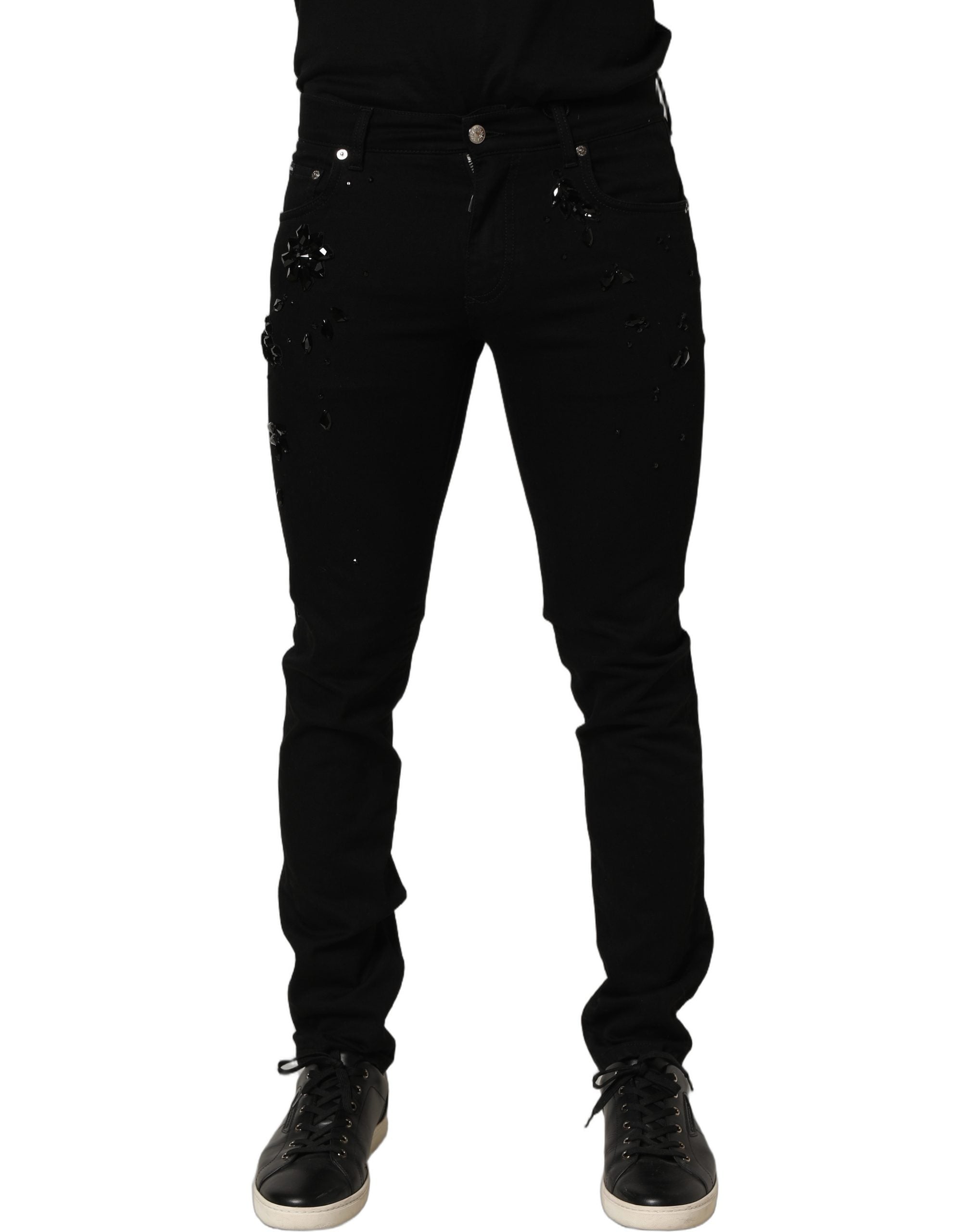 Dolce & Gabbana Schwarze verzierte Baumwoll-Skinny-Jeans-3