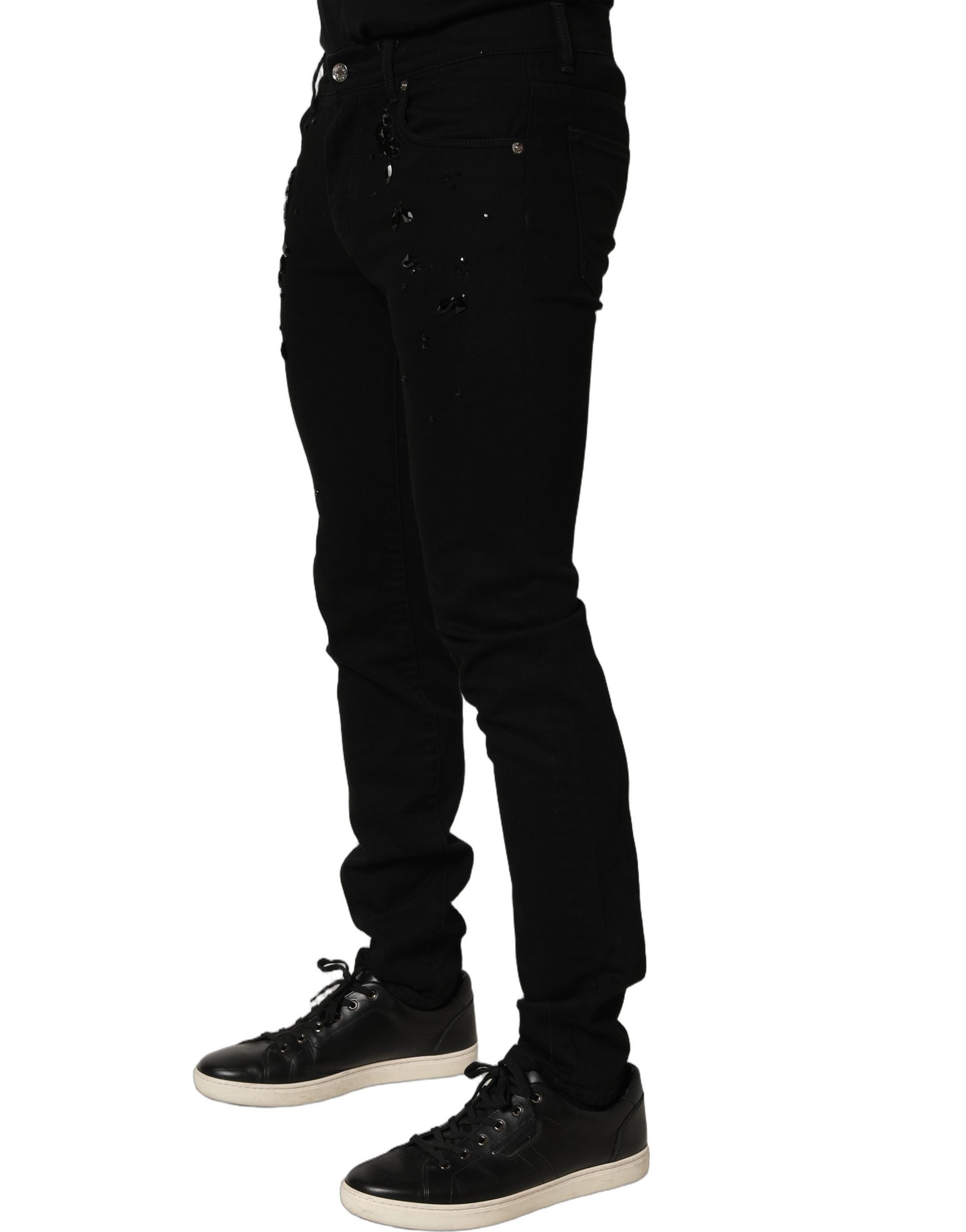 Dolce & Gabbana Schwarze verzierte Baumwoll-Skinny-Jeans-5