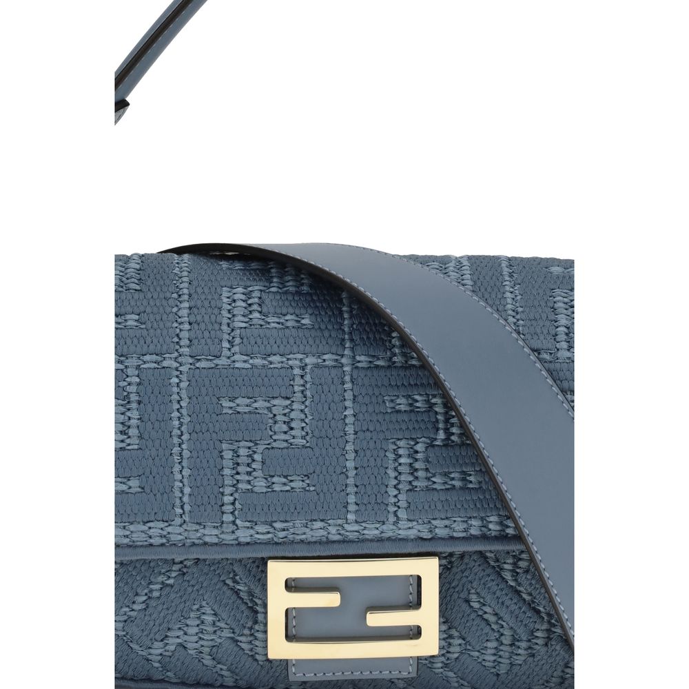 Fendi Blaue Raffia-Umhängetasche-4