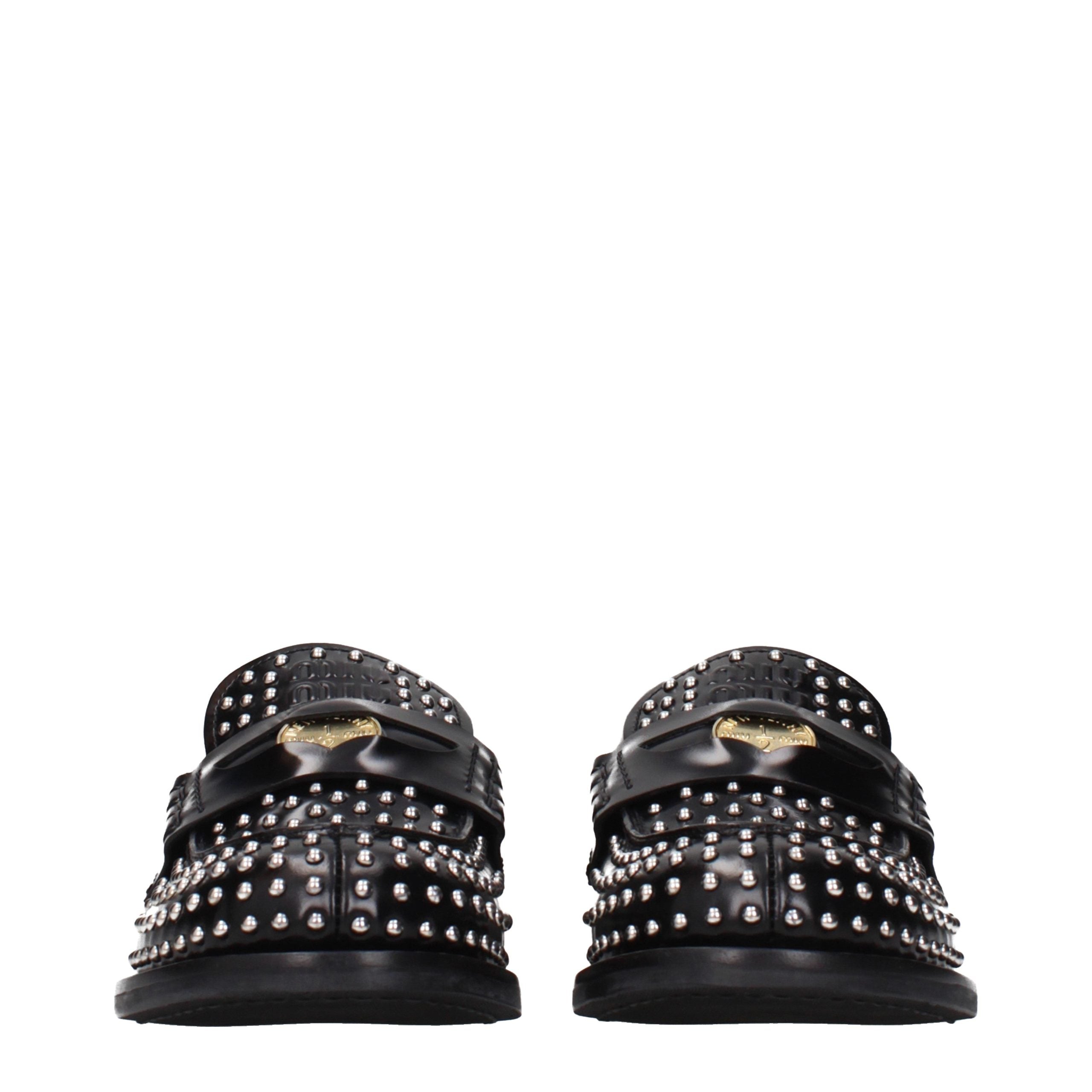 Miu Miu Schwarze Leder Loafer zum Hineinschlüpfen-3
