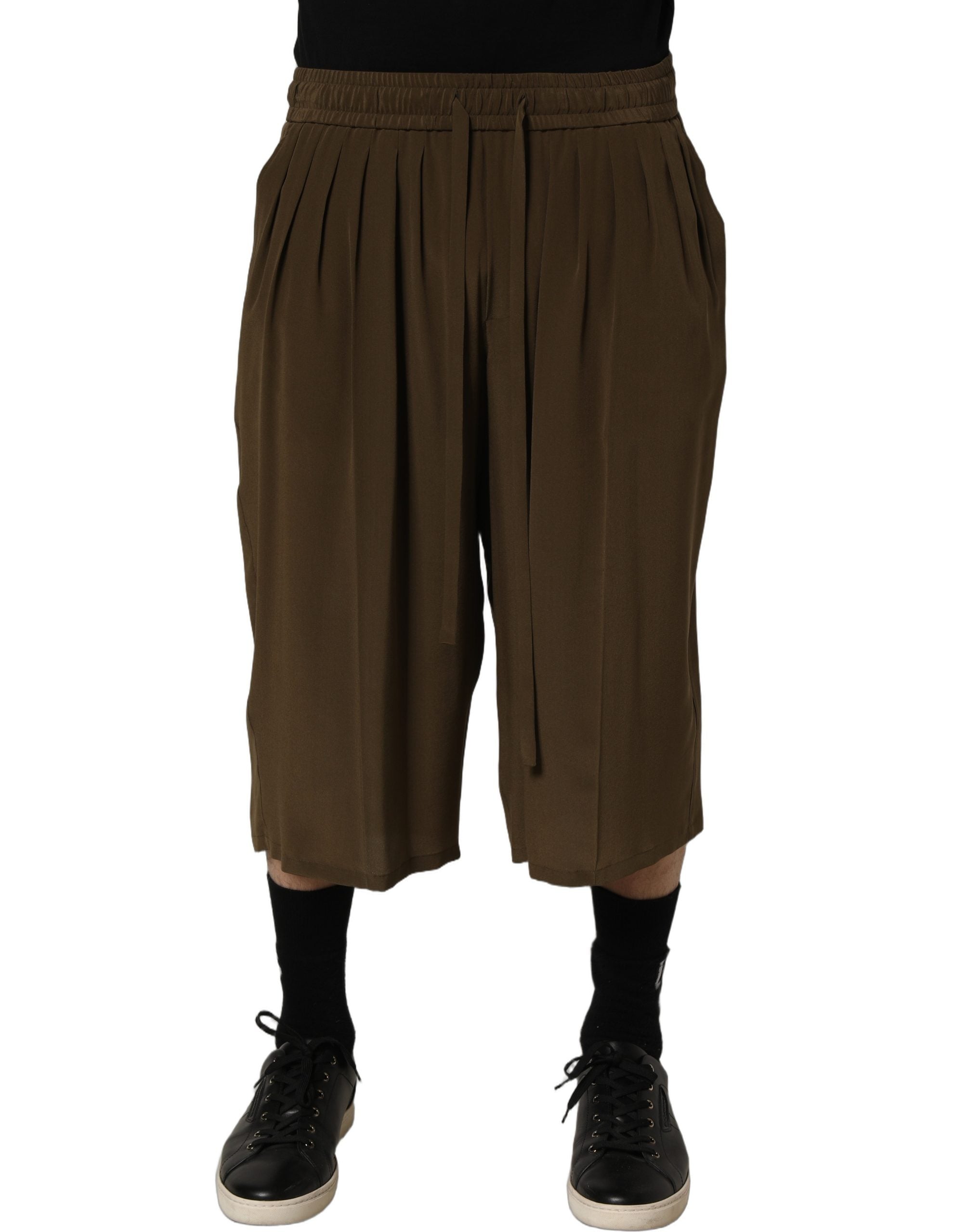Dolce & Gabbana Braune Seiden-Bermudashorts mit mittlerer Taille und Faltenlegung-2