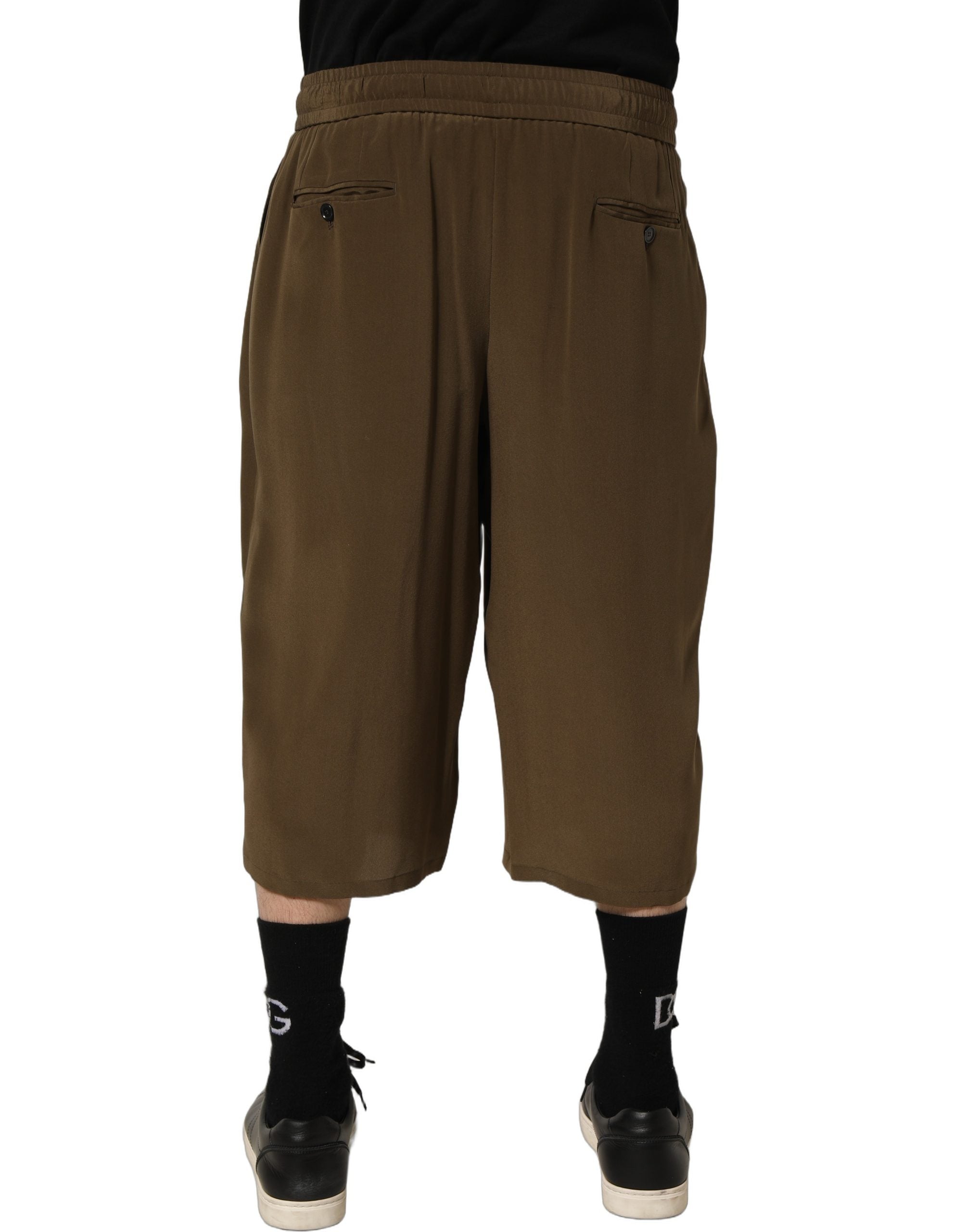 Dolce & Gabbana Braune Seiden-Bermudashorts mit mittlerer Taille und Faltenlegung-4